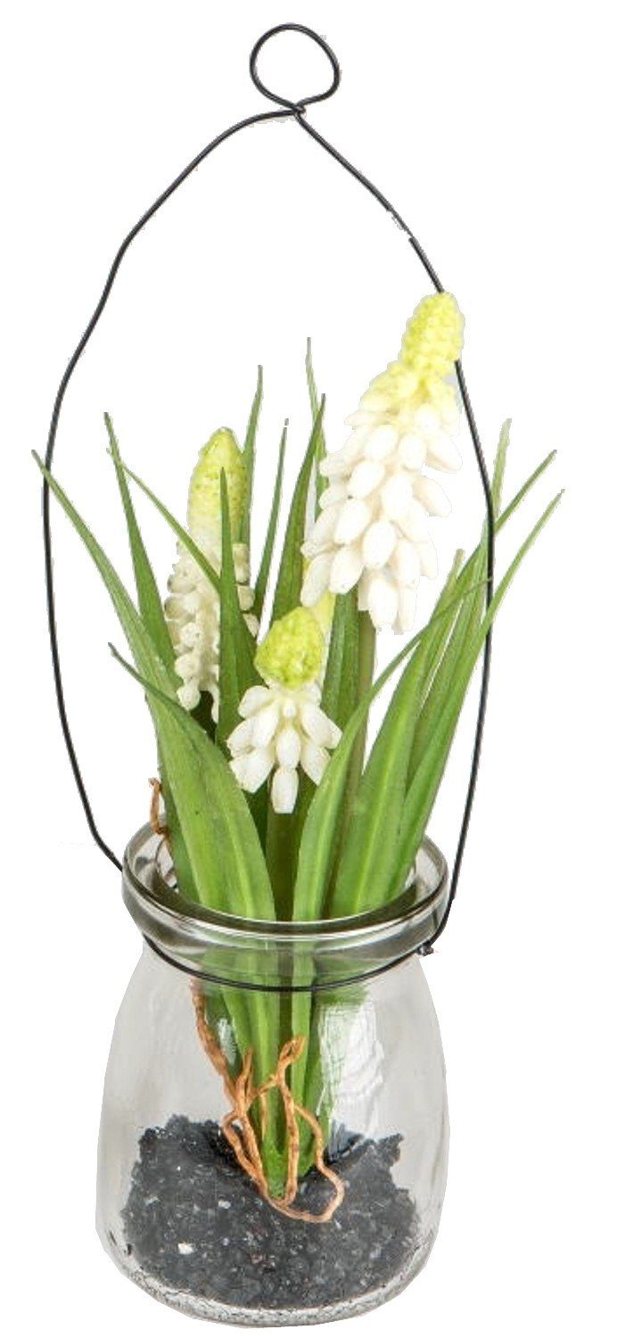 Kunstblume formano Dekomuskari weiß im Gläschen zum hängen, Kunstpflanze, formano, Höhe 16 cm
