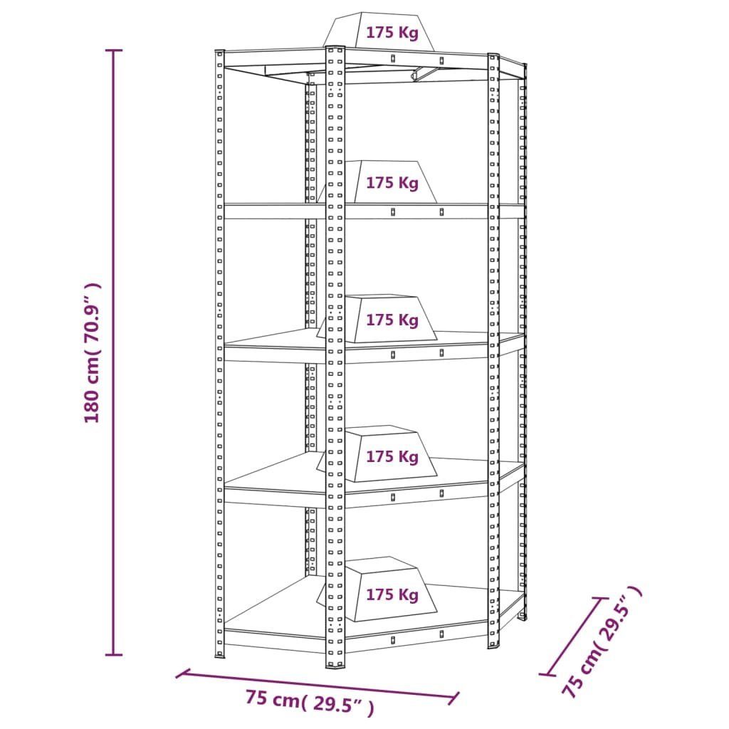 Anthrazit Regal Böden 5 Stahl vidaXL Industrieregal mit Holzwerkstoff Eckregal