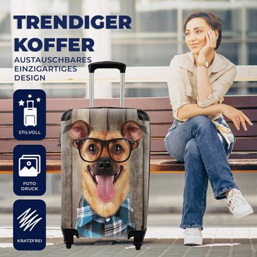 MuchoWow Handgepäckkoffer Hund - Brille - Bluse - Hipster, 4 Rollen, Reisetasche mit rollen, Handgepäck für Ferien, Trolley, Reisekoffer