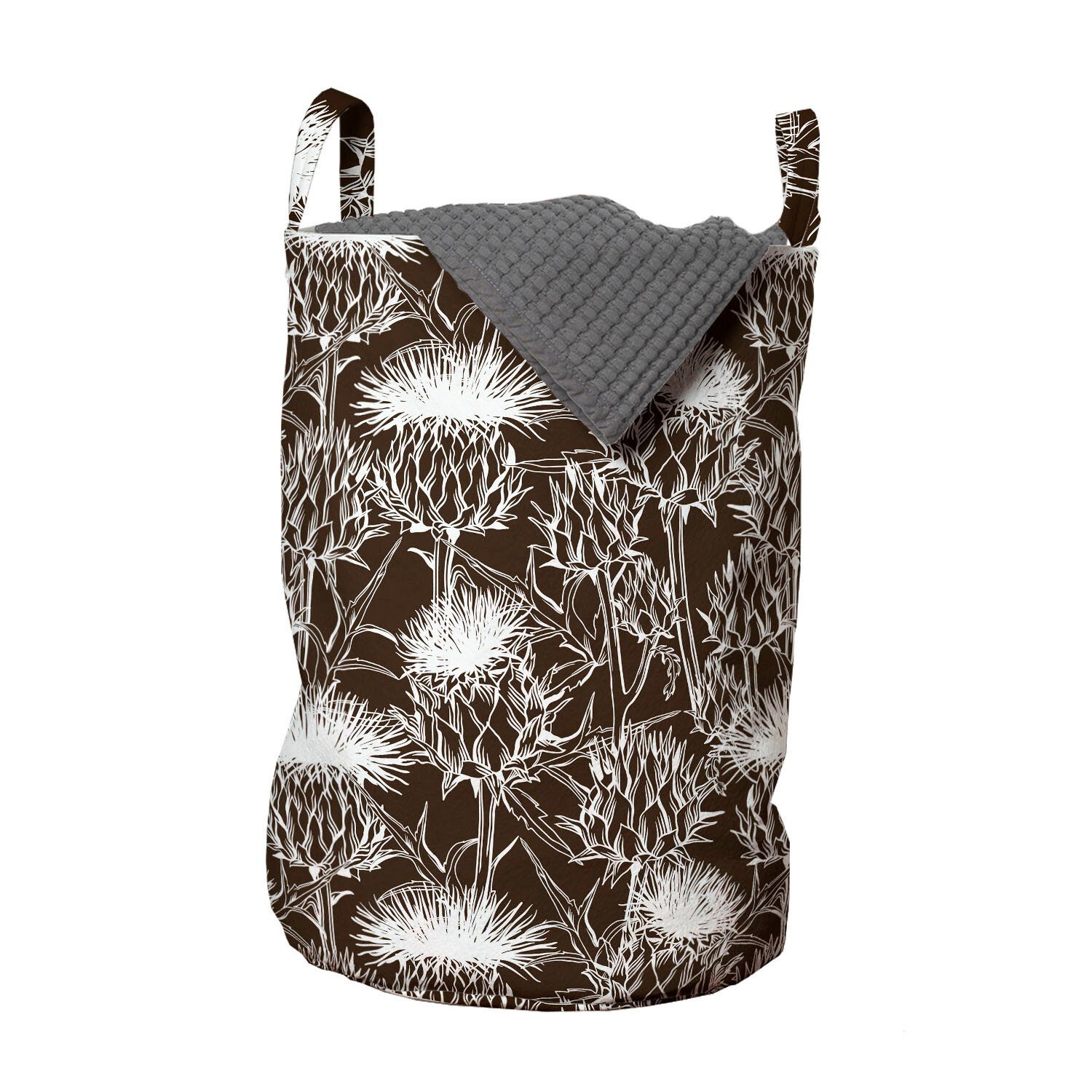 Abakuhaus Wäschesäckchen Wäschekorb mit Griffen Kordelzugverschluss für Waschsalons, Botanisch Silhouette Blumen