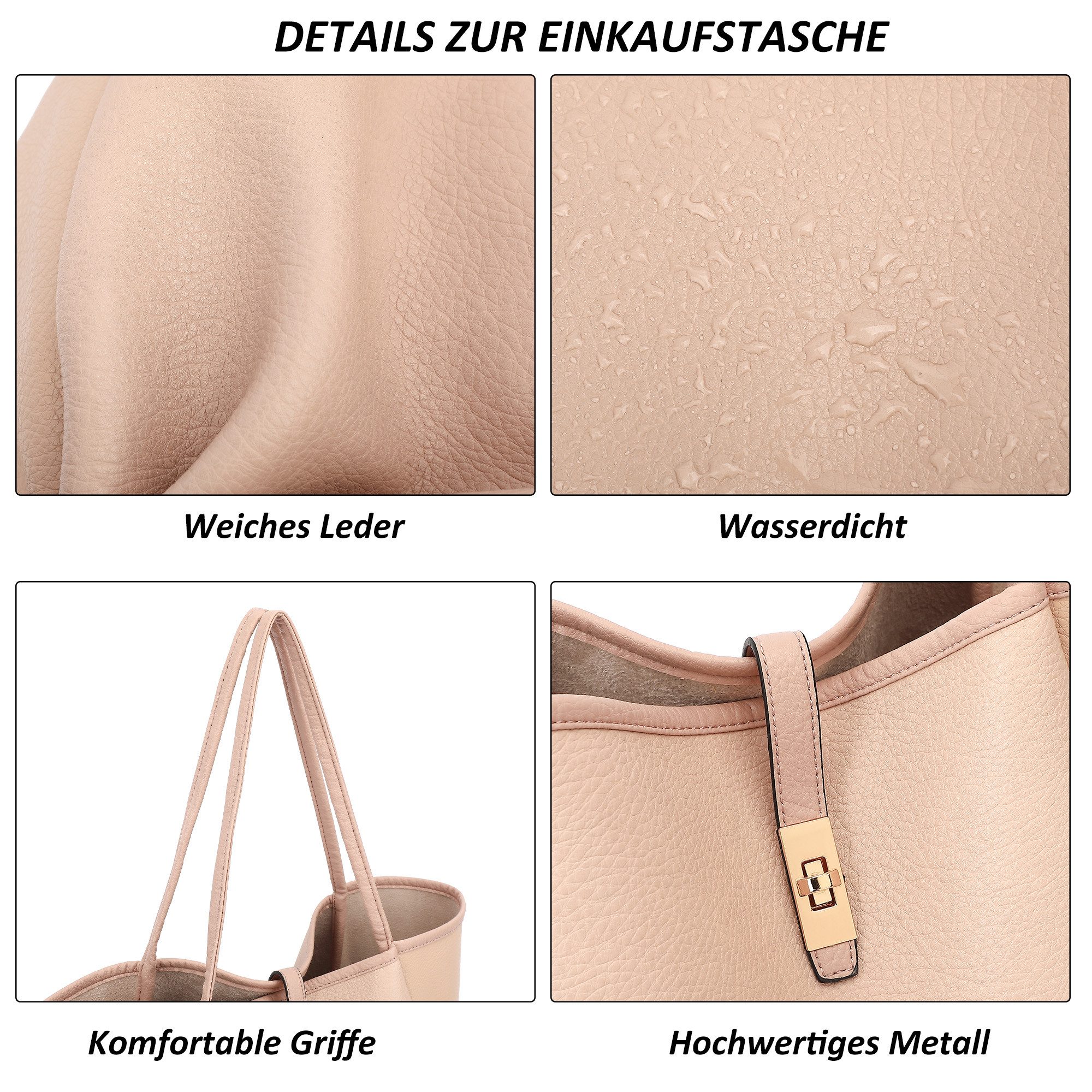 TAN.TOMI Schultertasche Damen Umhängetasche Synthetisches-Leder Tote Shopper Bag, Mit Drehverschluss und Innentasche für Arbeit, Schule, Einkauf – Bild 5 von 5