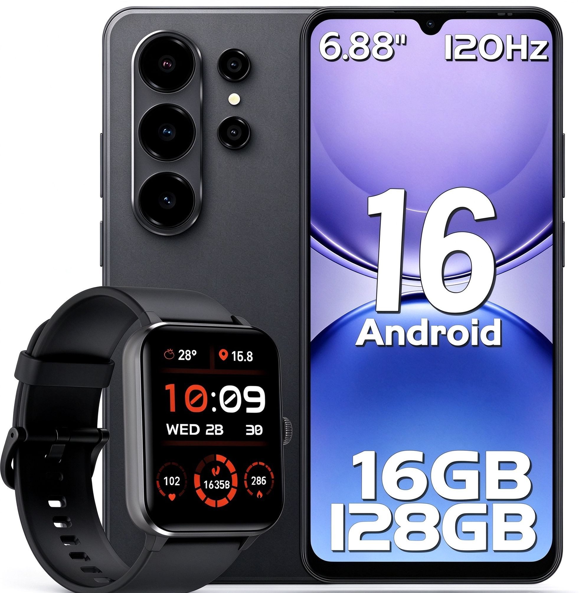 blackview Blackview WAVE Handy incl. R50-Uhr Android 16 120HZ Smartphone (6,88 Zoll, 128 GB Speicherplatz, 32 MP Kamera, Dual SIM 4G, Android 16 Outdoor Smartphone, Octa-Core)