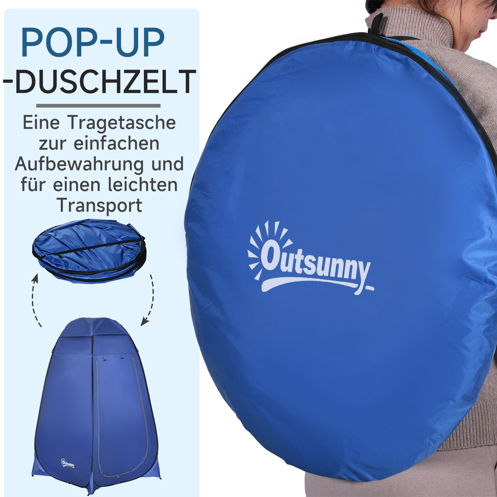 Outsunny Faltzelt Umkleidezelt mit Innentasche Duschkabine, Wasserfest, Personen: 2 (Toilettenzelt, 1 tlg., Duschzelt), für Garten, Balkon, Blau