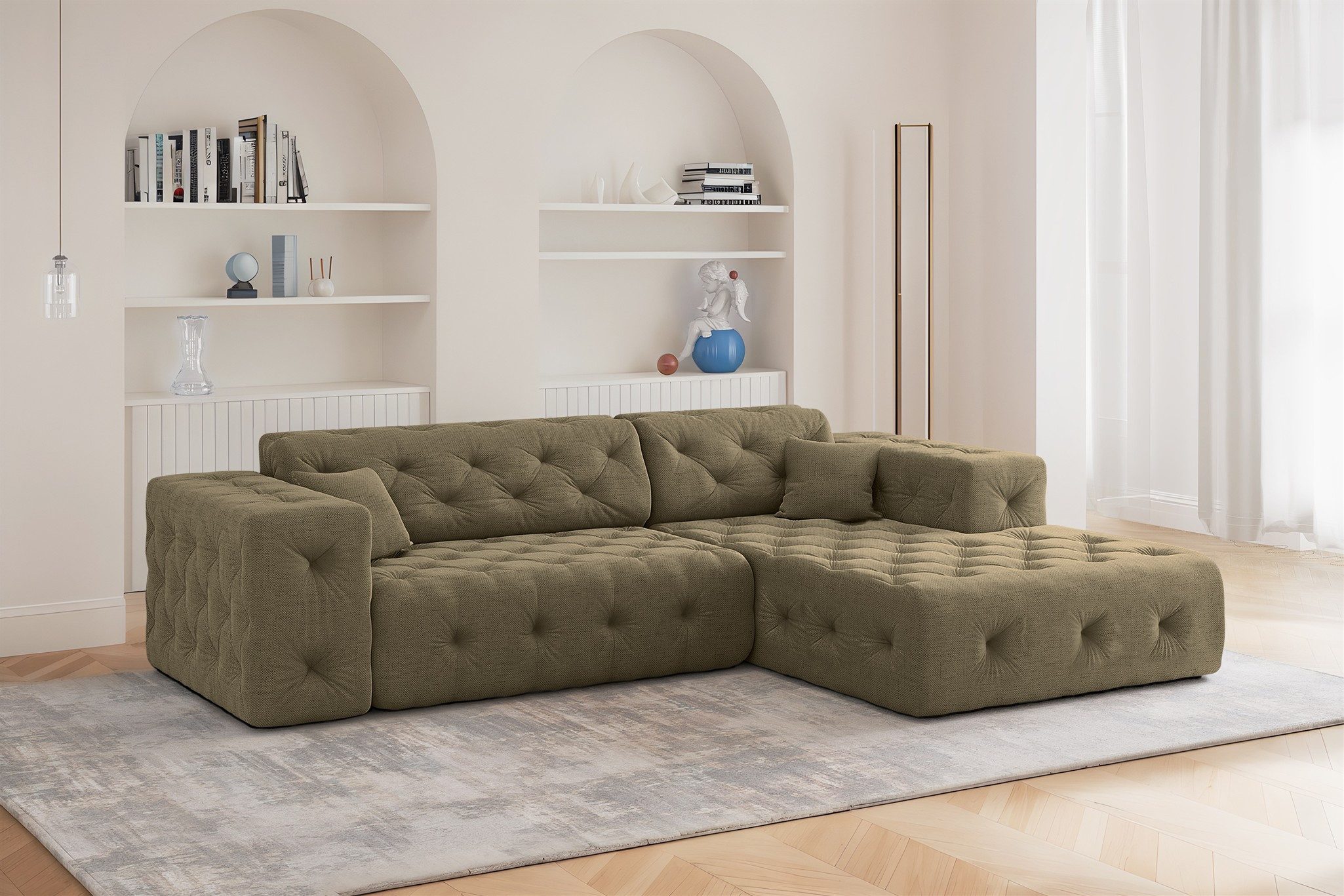 Fun Möbel Ecksofa Designersofa CHANTAL mit Ottomane in Stoff Moly, inkl. 2 Zierkissen, Ottomane Links oder Rechts