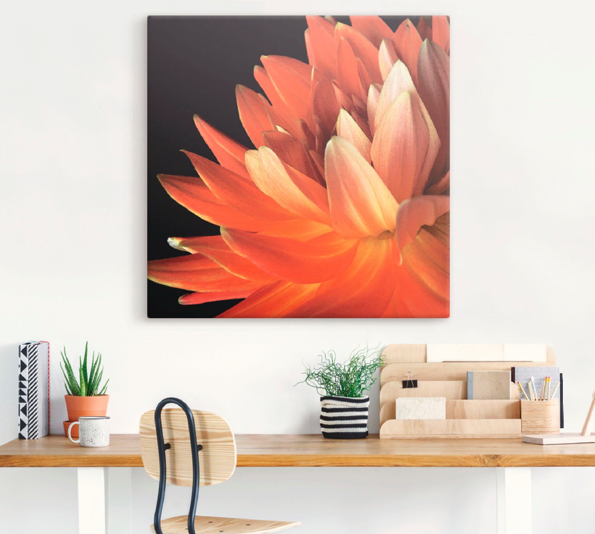 Artland Leinwandbild Rote Dahlie, Blumen (1 St), auf Holzrahmen gespannt