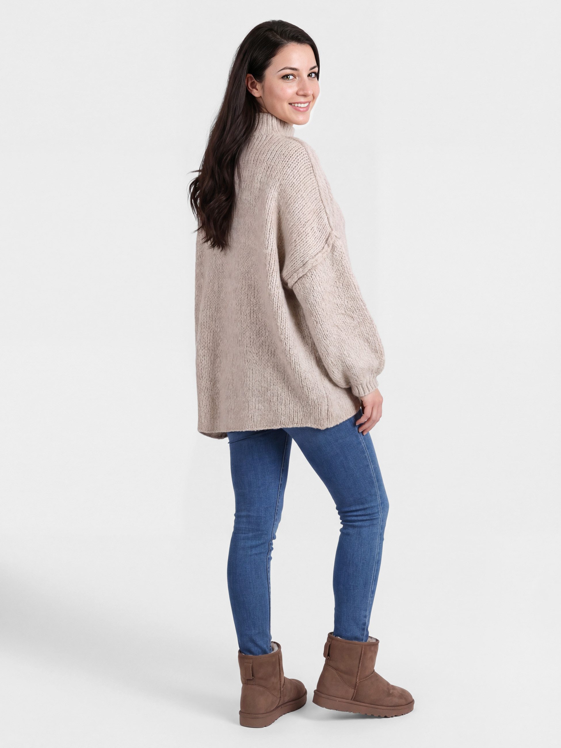PEKIVESSA Strickpullover Ultra-Oversized Grobstrick-Pullover mit Ziernähten an den Ballonärmeln