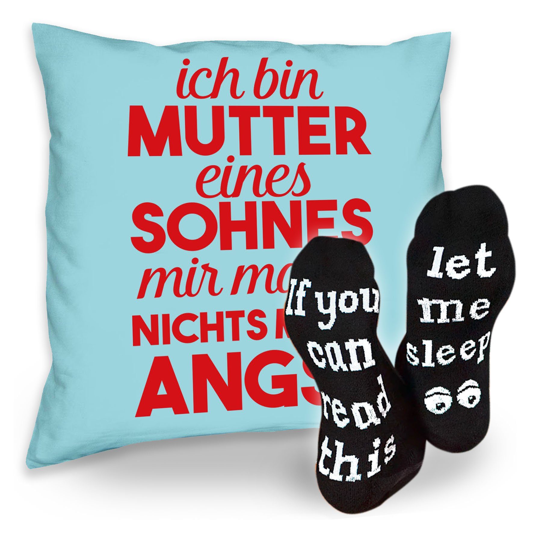 Soreso® Dekokissen Kissen Ich bin Mutter eines Sohnes & Sprüche Socken