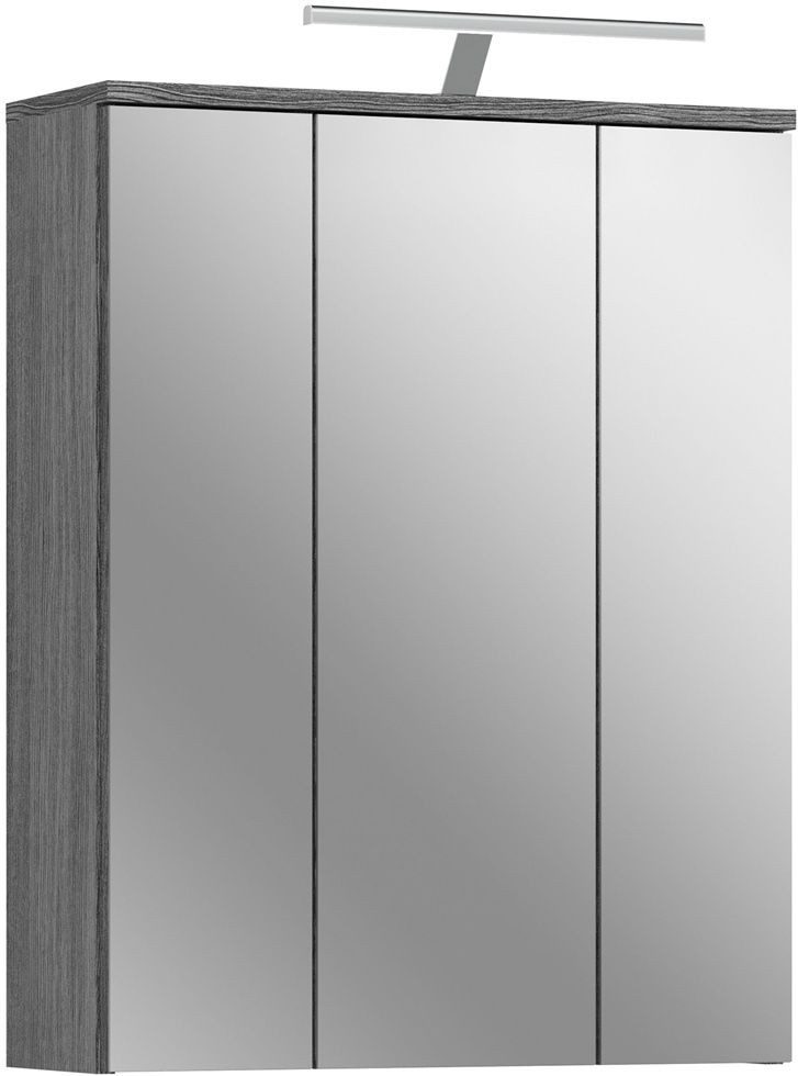 Lomadox Spiegelschrank BREST-158 Badschrank verspiegelt mit Beleuchtung 3 türig grau weiß 60 cm breit