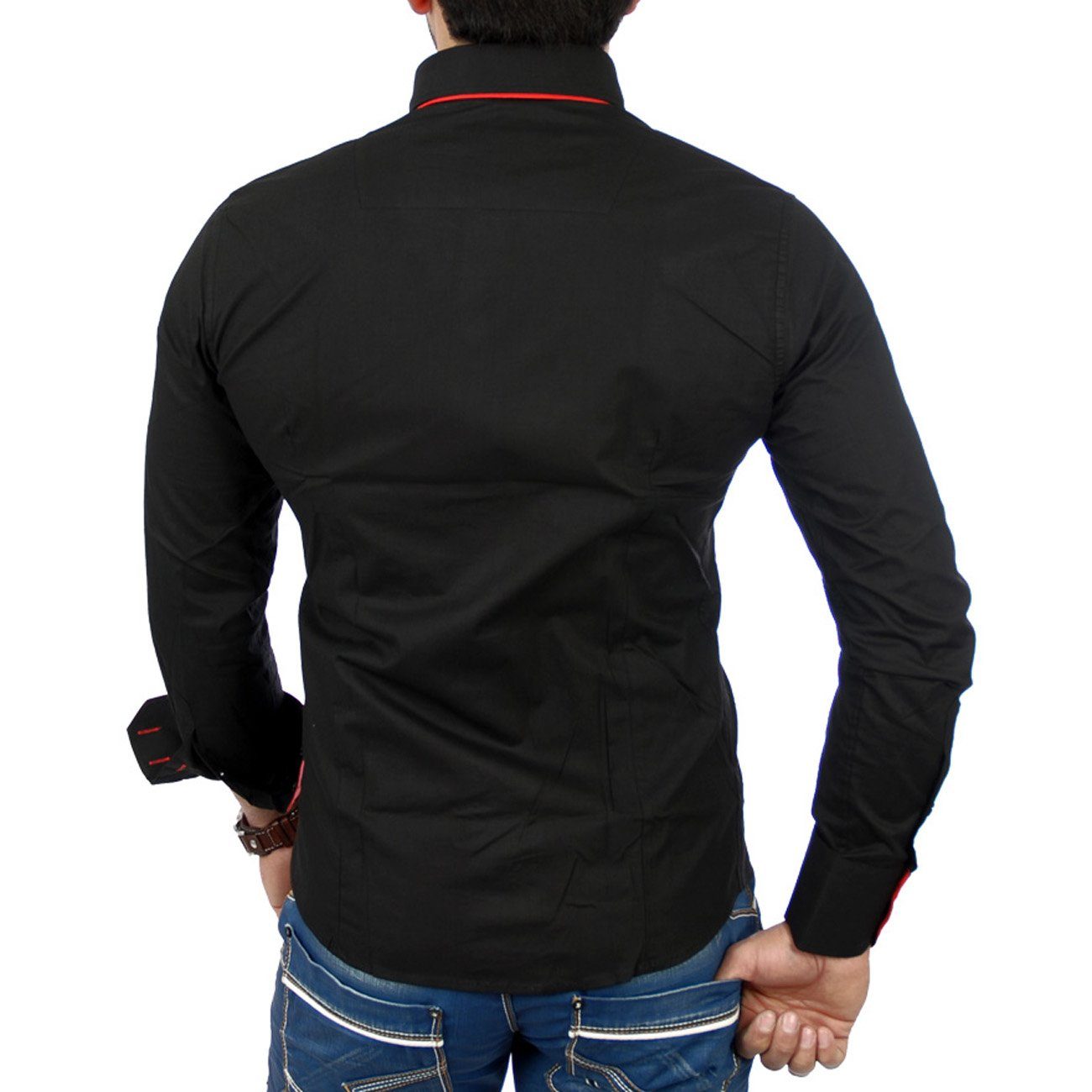 Reslad Langarmhemd Reslad Herren Langarm Hemd Alabama RS-7050 (Herrenhemd) Doppelkragen Kontrast Männer Hemden