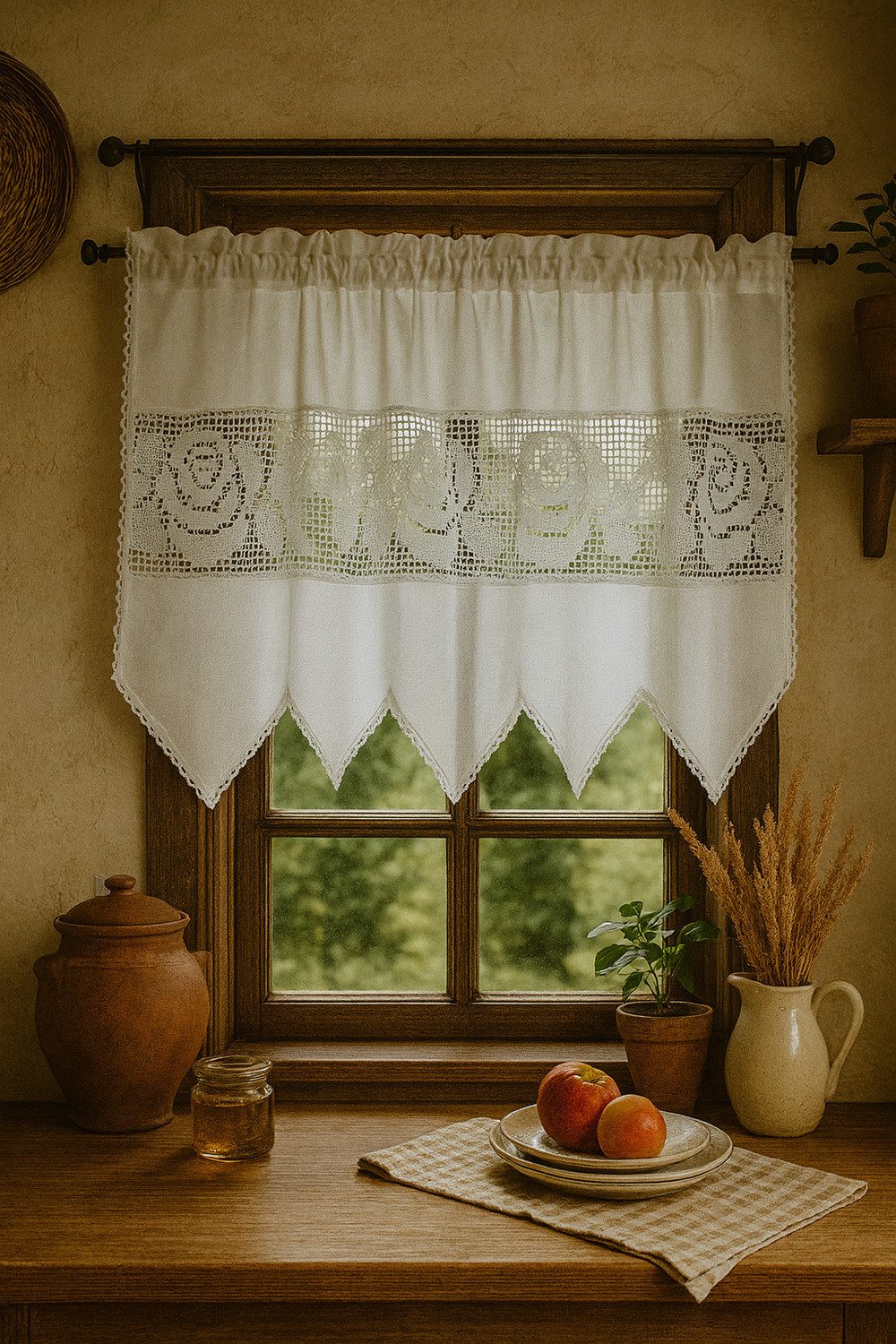 HOSSNER - ART OF HOME DECO Scheibengardine 40x125 cm (1 St), blickdicht, Baumwolle, Vintage, Romantische Stickerei
