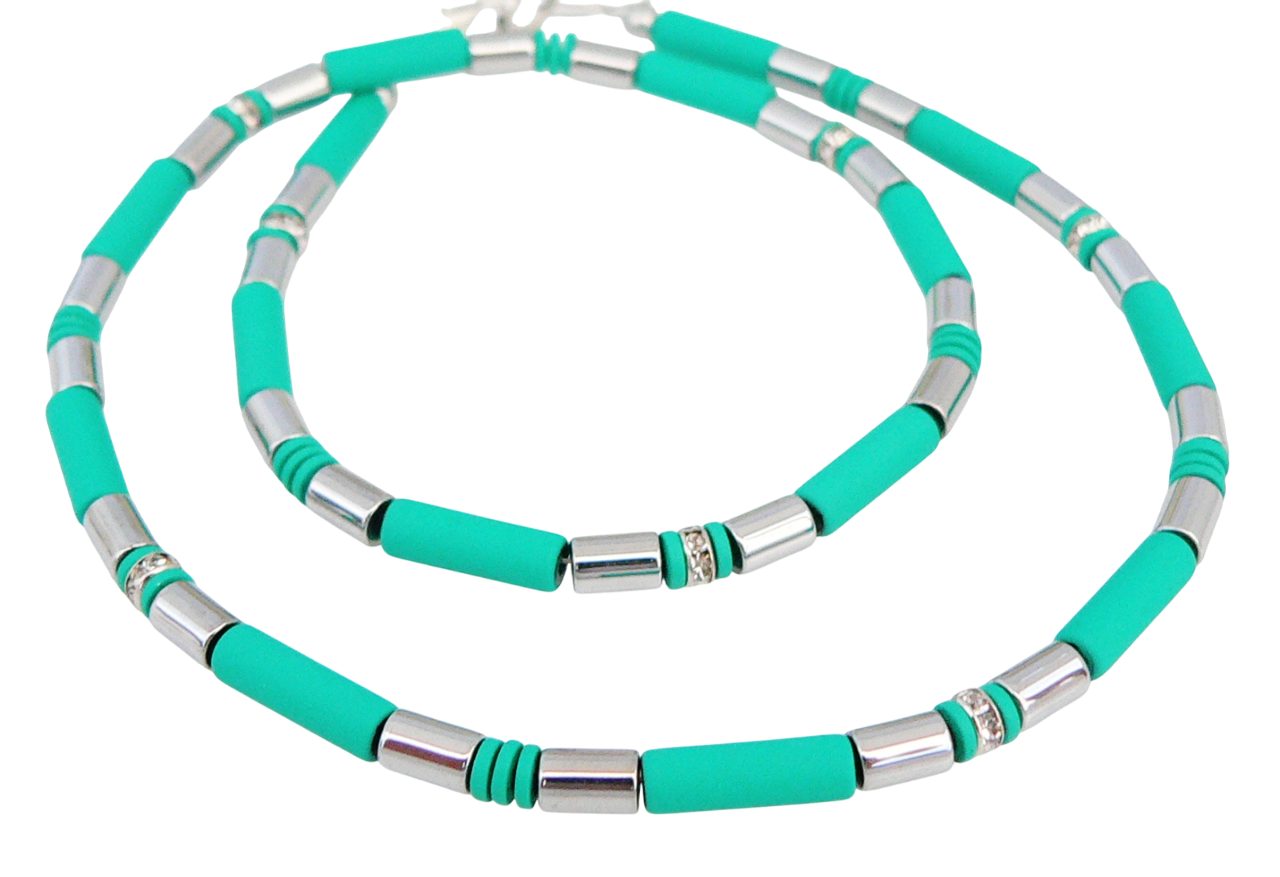 traumschmuck Collier 036b Collier Halskette Tube Hämatit Grün matt Strass (Geschenk, Muttertag, Weihnachten, Geburtstag, Valentinstag, incl. Schmuckbox), handgefertigt, Made in Germany