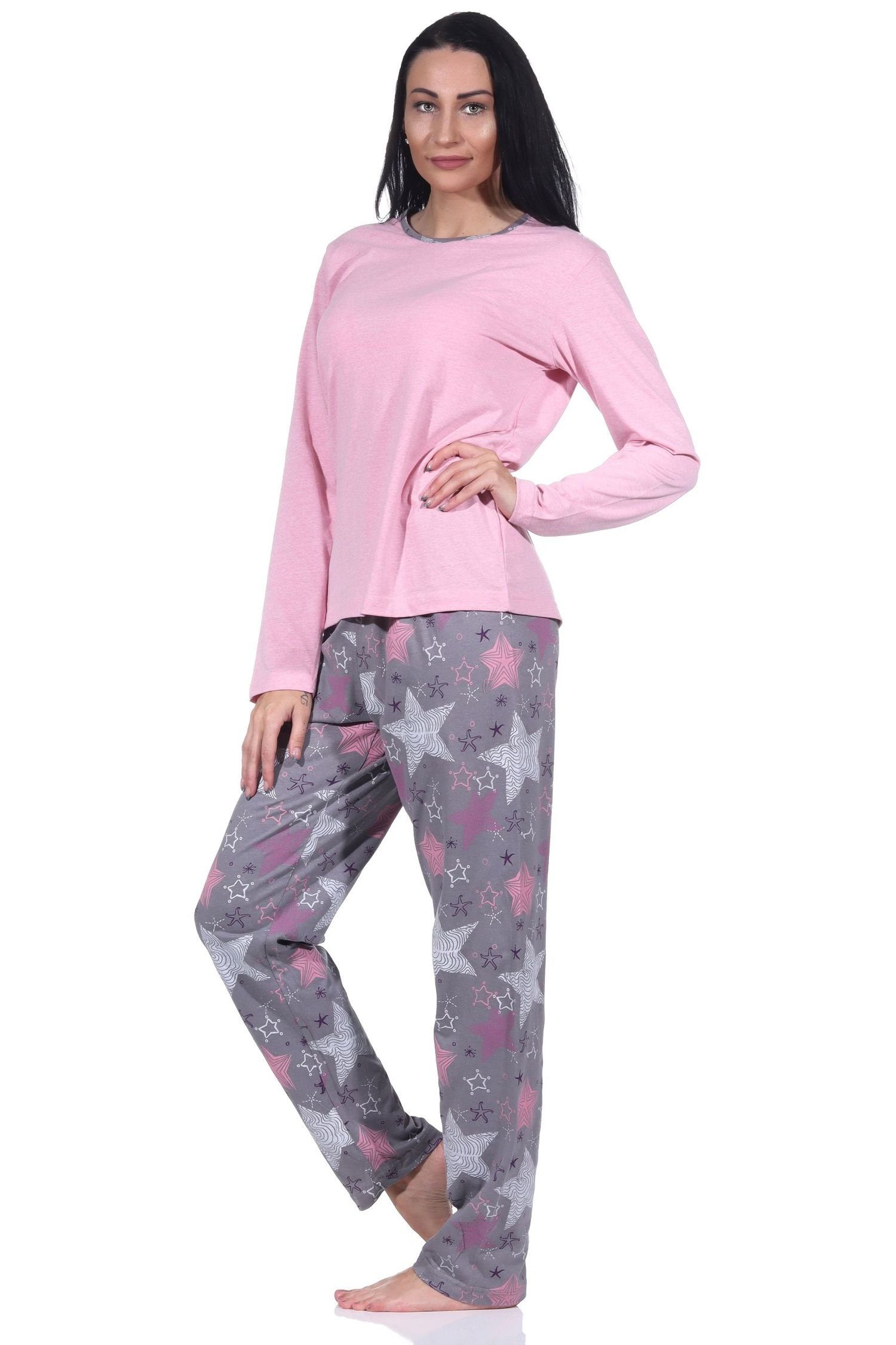 Normann Pyjama Normann Damen Schlafanzug mit Pyjamahose in toller Sternenoptik rosa