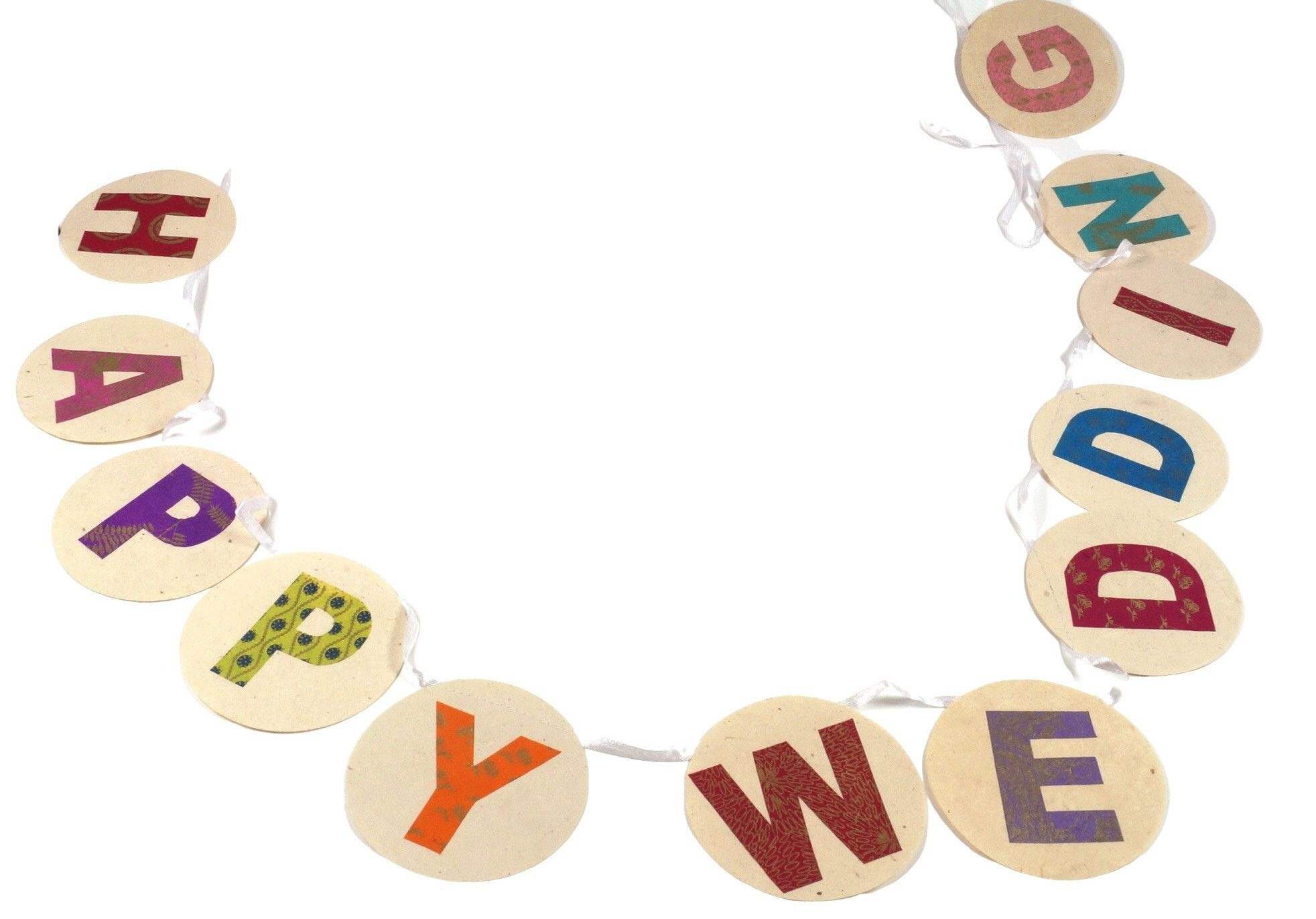 Guru-Shop Briefpapier Papiergirlande Happy Wedding, Hochzeitsdeko