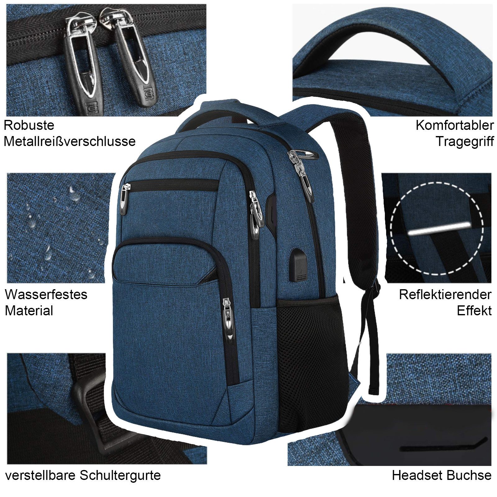 REDOM Laptoprucksack Laptop Rucksack Rucksäcke Schulrucksack Wasserbeständig Laptoptasche (Laptop Notebook Tasche Schule Uni Rucksack, 1-tlg., Anti-Diebstahl, Backpack mit Laptopfach, Sportrucksack, mit USB-Anschluss), fur Herren Damen Jungen Teenager Freizeit Arbeit Business Reisen