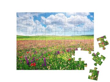 puzzleYOU Puzzle Frühlingshafte Blumenwiese, 48 Puzzleteile, puzzleYOU-Kollektionen Blumenwiesen, Blumen & Pflanzen