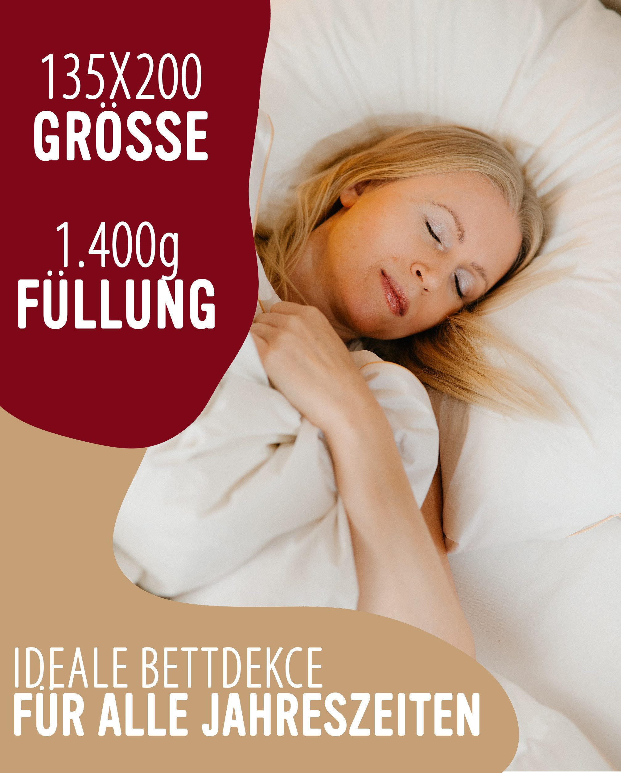 EVAN BROWNS Federbettdecke mit Baumwollbezug und Kassettensteppung Waschbar bei 30 °C, Füllung: 90% Federn und 10% Daunen, 135x200 cm, 90 % Federn, 10 % Daunen, – Bild 5 von 5
