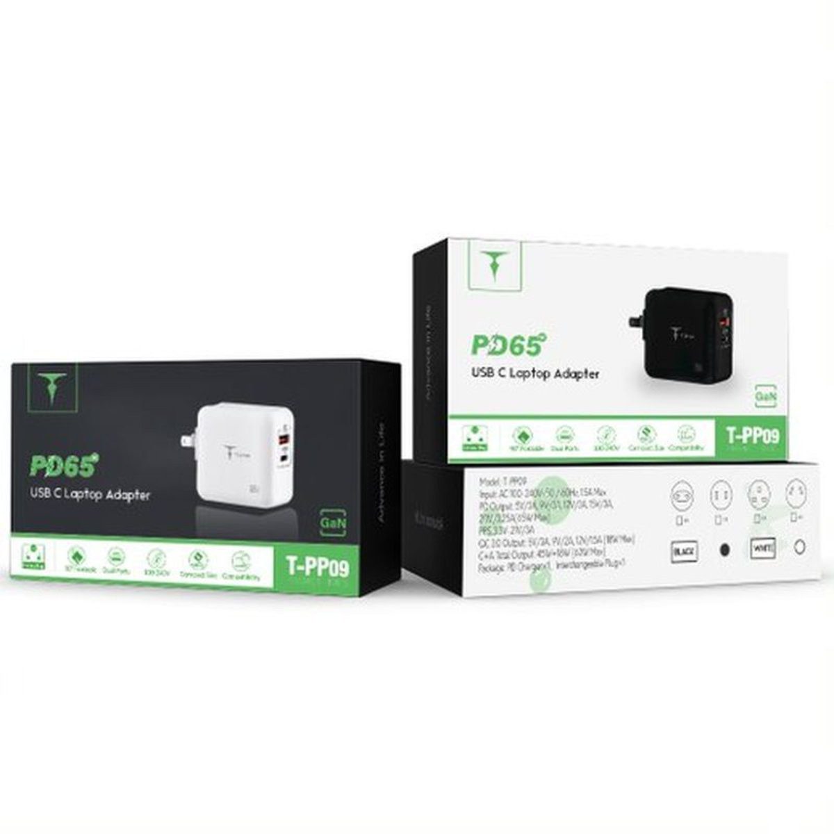 Wisam Wandladegerät T-Phox Mega T-PP09 GaN PD 65W USB/USB-C Schwarz Smartphone-Ladegerät