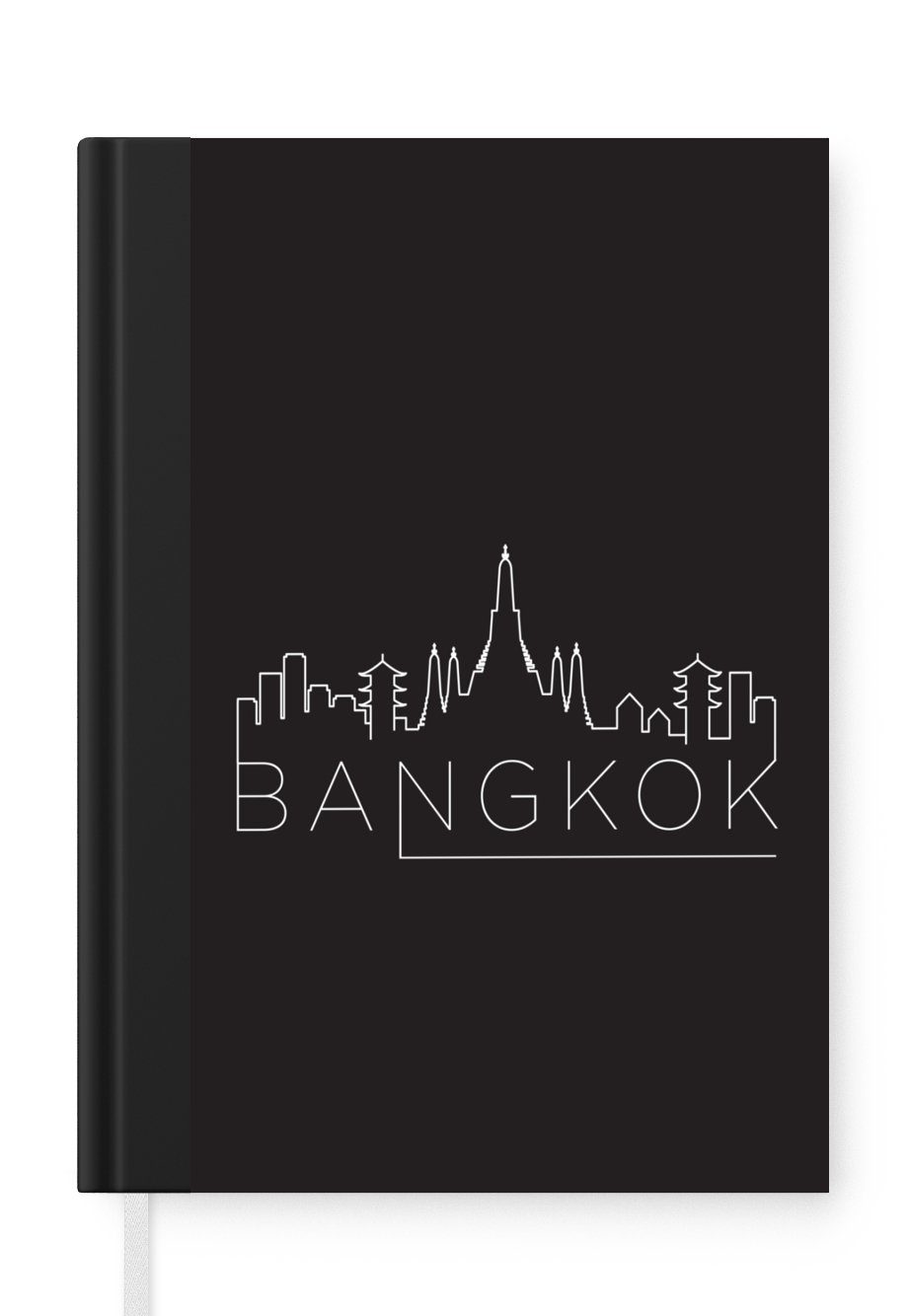 Journal, Haushaltsbuch Seiten, auf schwarz, A5, MuchoWow Tagebuch, Skyline Notizheft, 98 Merkzettel, Notizbuch weiß "Bangkok"