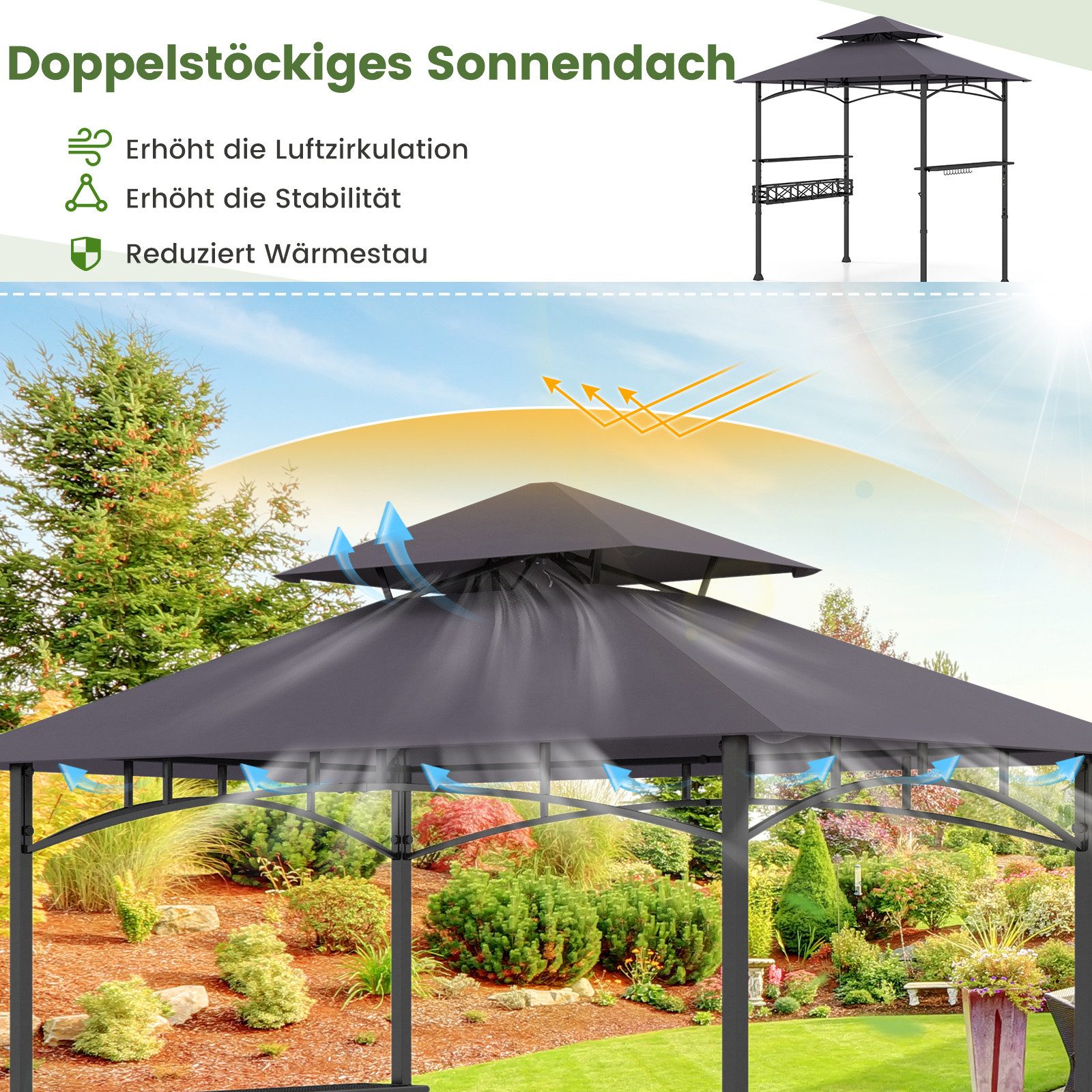 COSTWAY Grillpavillon, 242 x 153 x 250 cm BBQ Pavillon