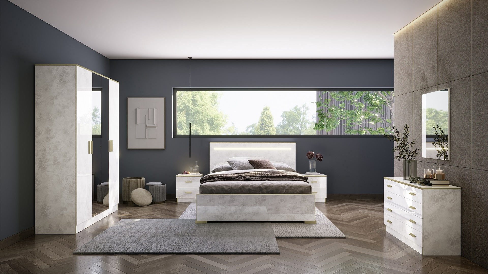 Interdesign24 Schlafzimmer-Set Noemi, (6-Teilig, in Beige/Gold Hochglanz), günstig online kaufen