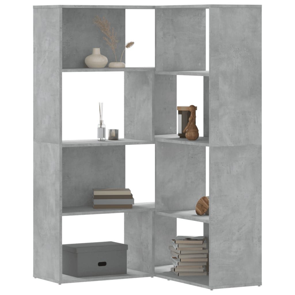 vidaXL Bücherregal, Eck-Bücherregal 4 Böden Betongrau 85x85x140 cm Holzwerkstoff