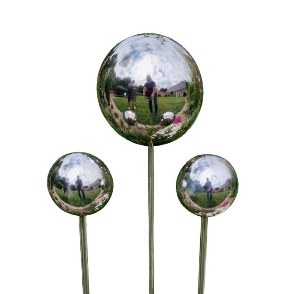 Jürgen Bocker - Gartenambiente Gartenstecker Rosenkugel Edelstahl poliert 3er Set Kugel Stab 80 cm Gartenstecker