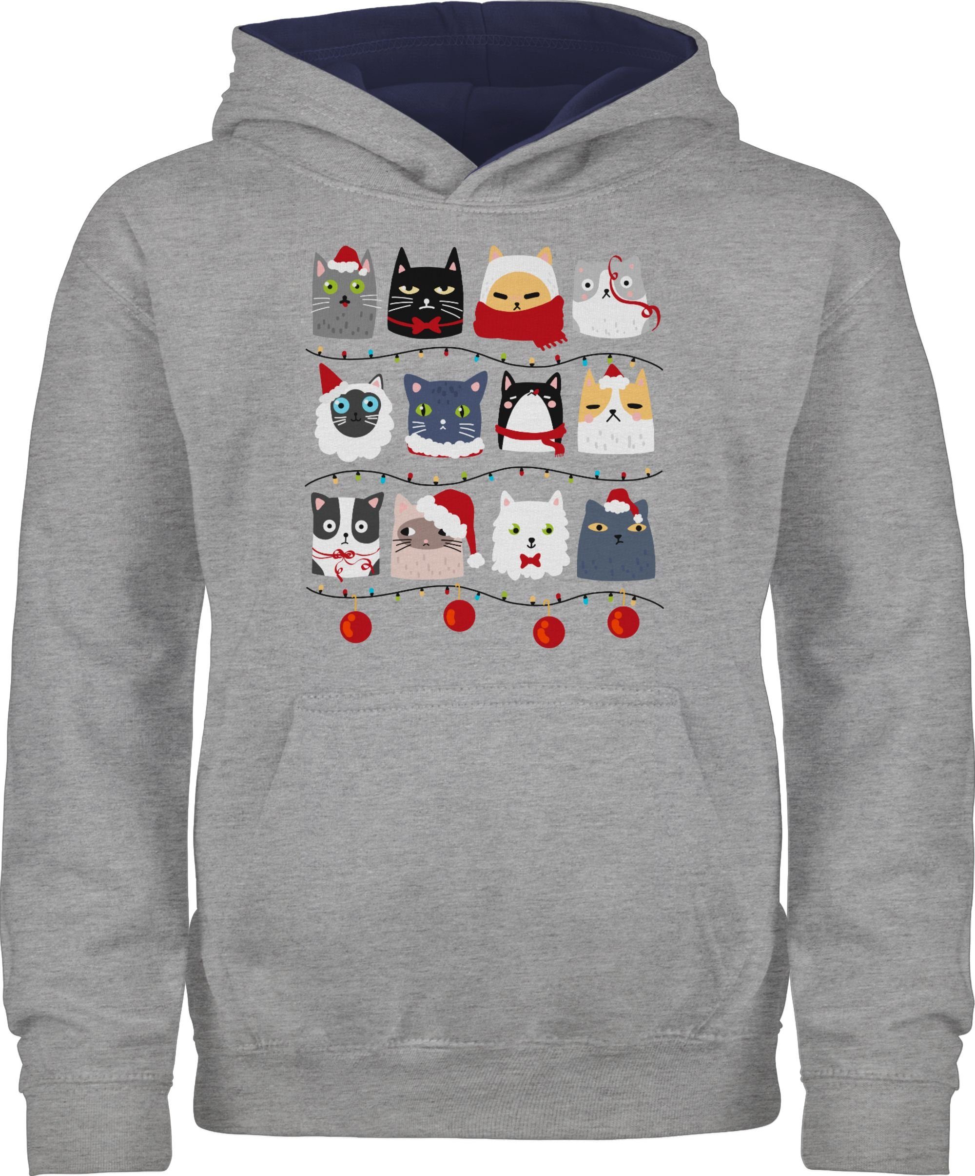 Shirtracer Hoodie Katzen zu Weihnachten Weihnachten Kleidung Kinder 1 Grau meliert/Navy Blau