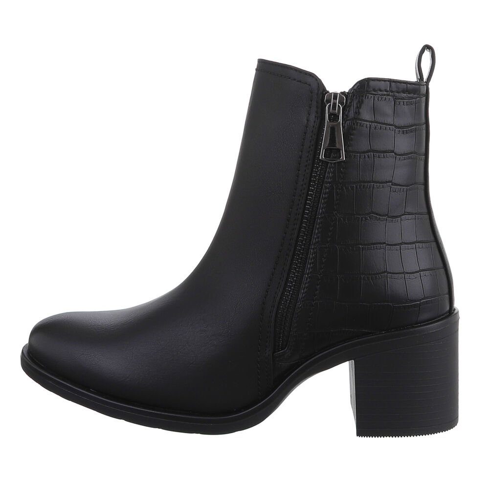 Ital-Design Damen Freizeit Stiefelette Blockabsatz Klassische Stiefeletten in Schwarz