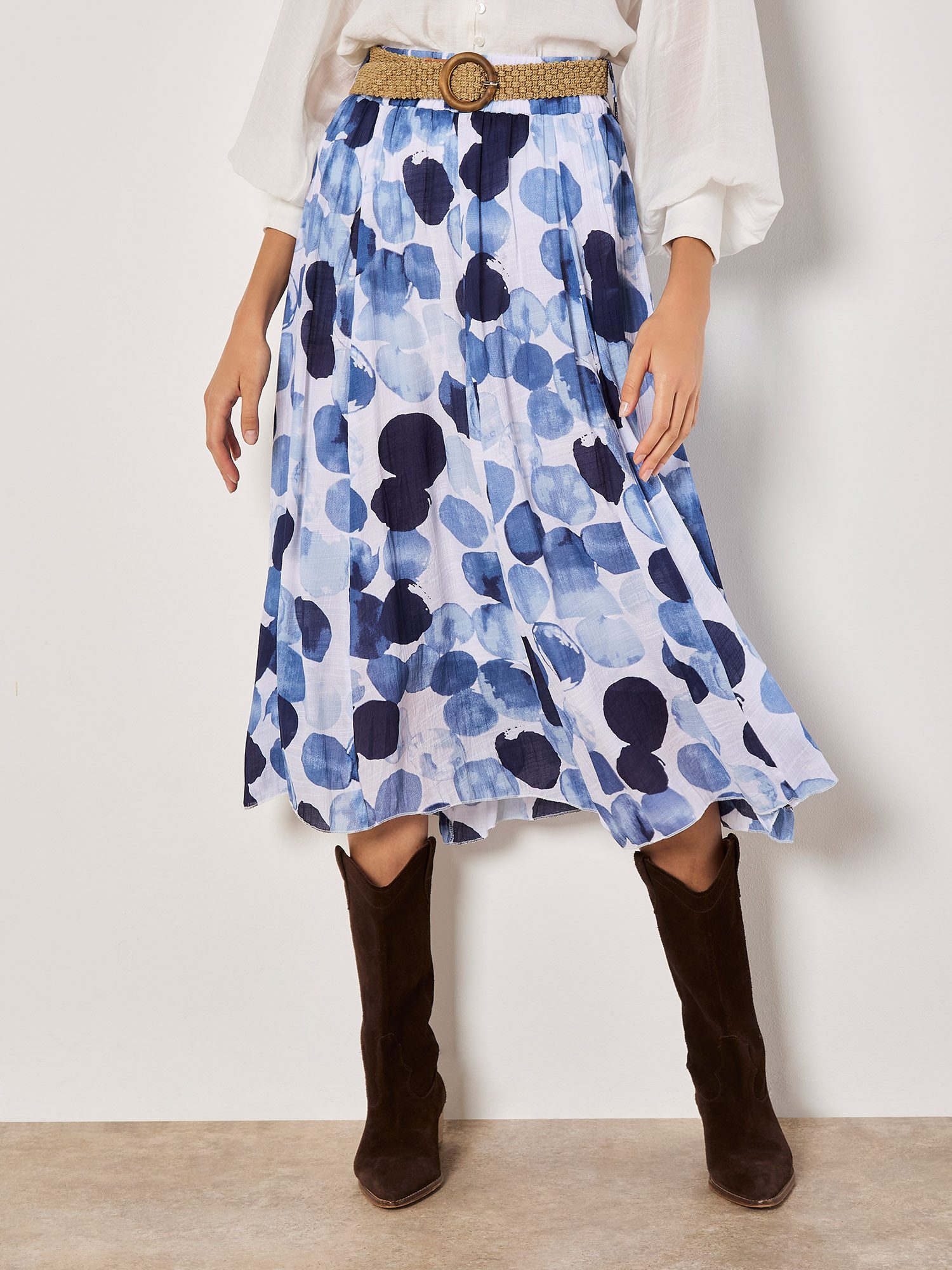 Apricot Midirock Abstrakter Druck Slub Shimmer Midirock (2-tlg) mit Flechtgürtel