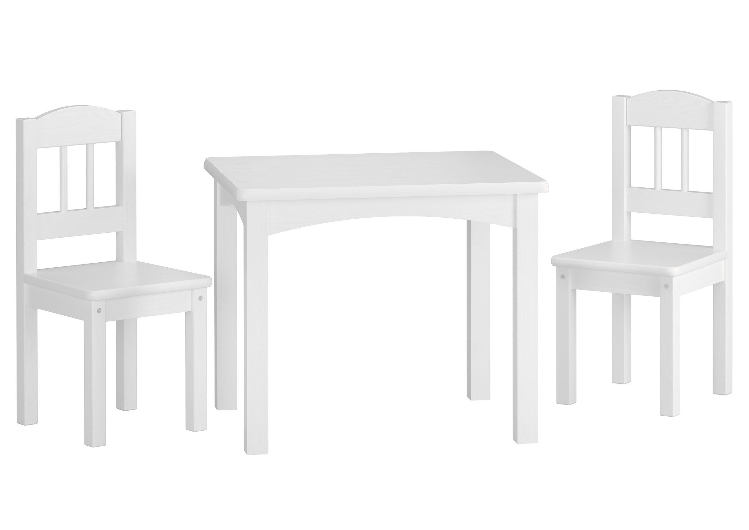 Kindersitzgruppe mit Stühlen Kiefer Massiv weiß Tisch Holzfarbe ERST-HOLZ Essgruppe weiß 2 in oder und