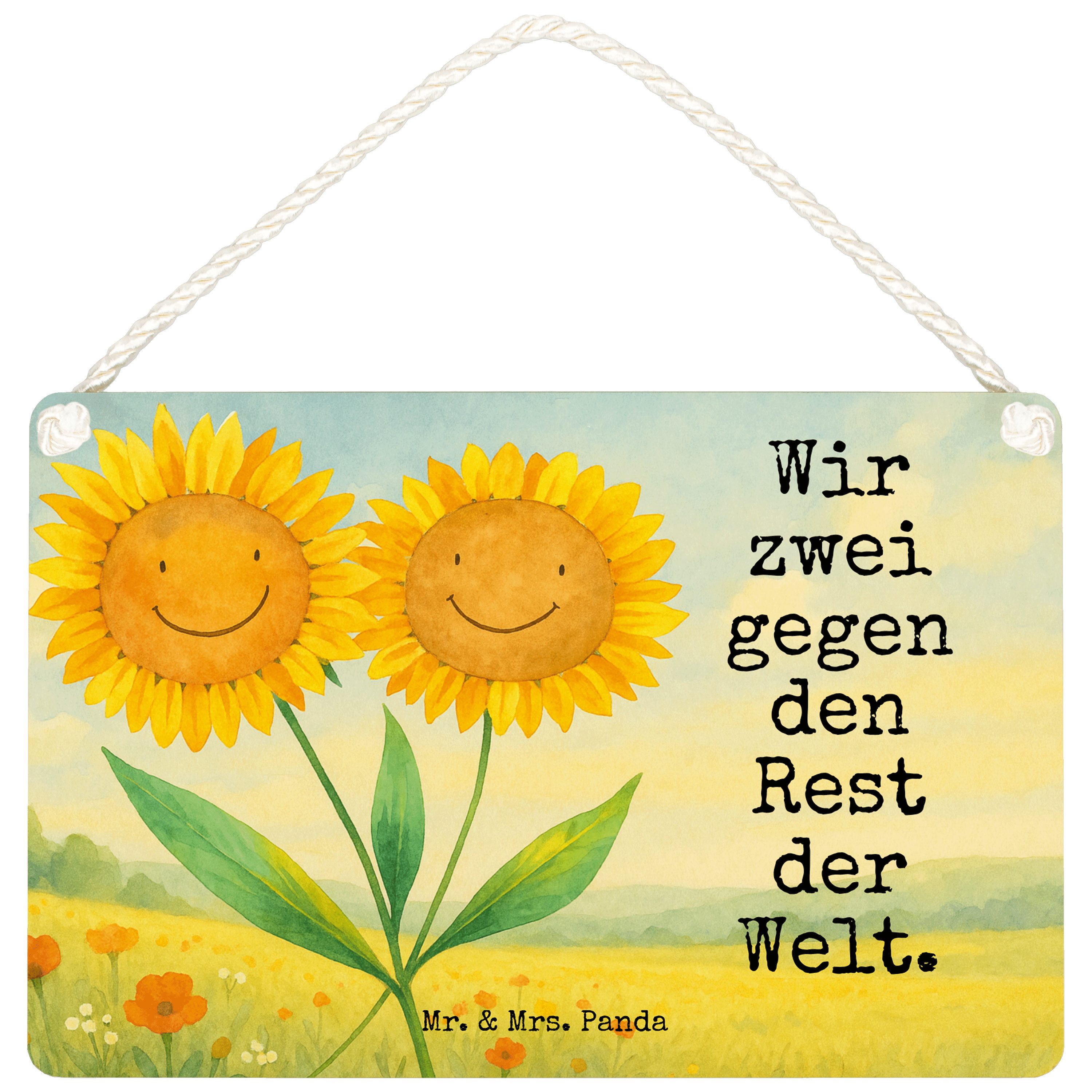 Mr. & Mrs. Panda Hinweisschild Blume Sonnenblume Design, Schild DIN A6, Weiß, Wandschild, Lieblingsm, (Packung), kleine aufmerksamkeit hängeschild Deko Schild