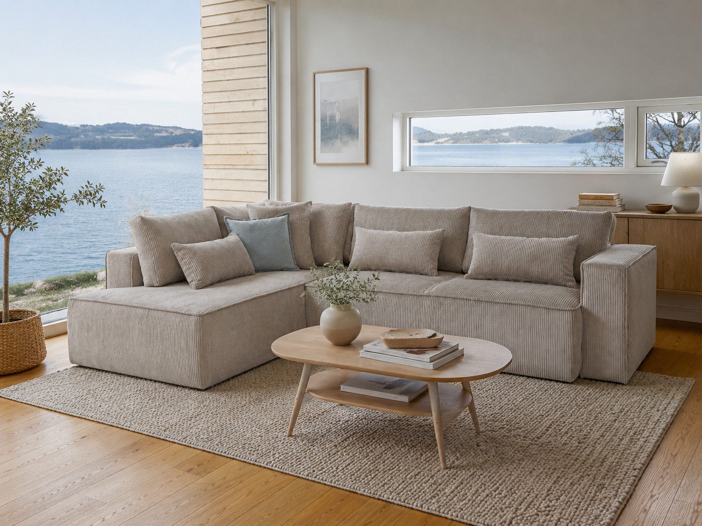 OTTO home Ecksofa Tillian, Schlafsofa, Breite 294 cm, Breitkord, Sitzfläche mit Taschenfederkern