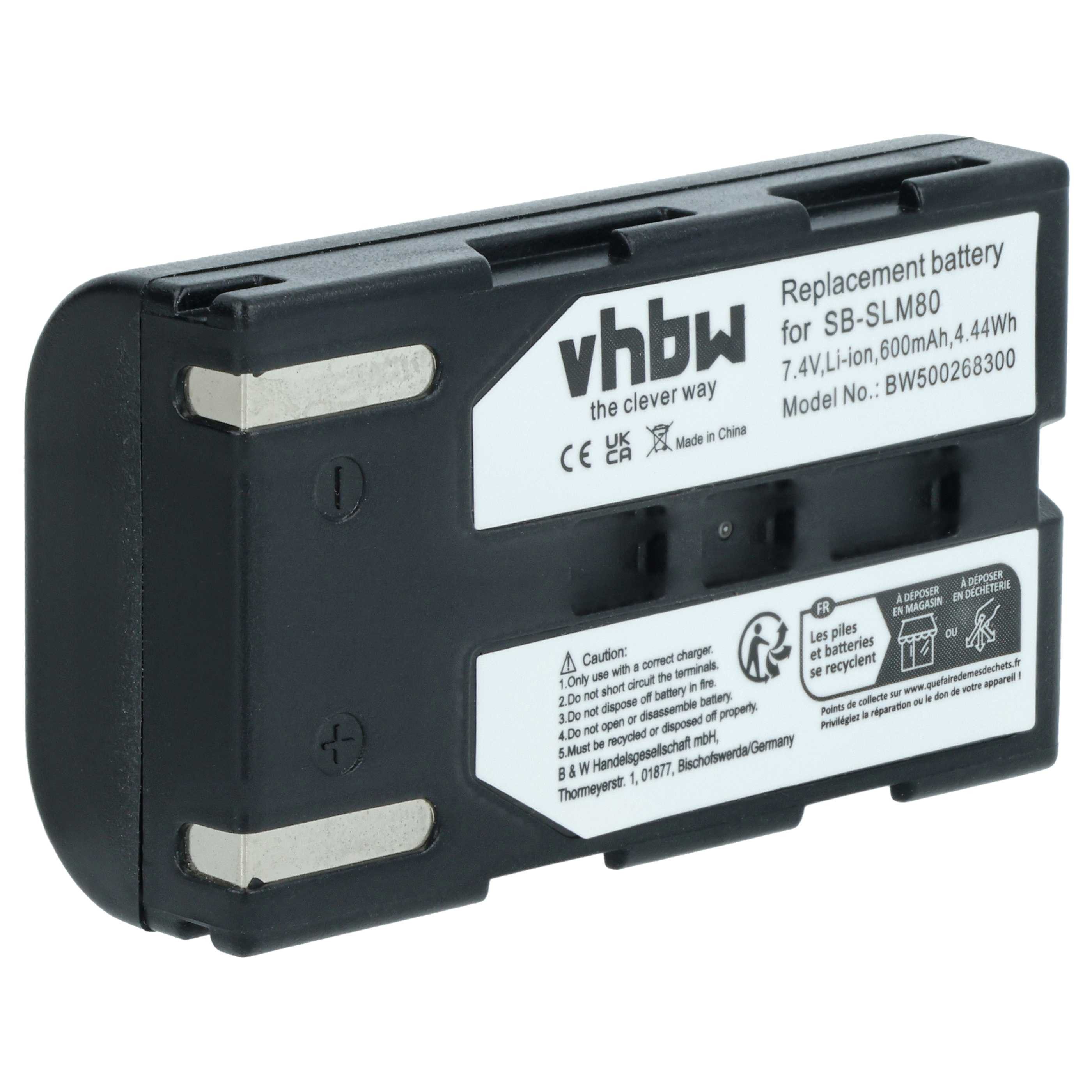 vhbw Akku passend für Samsung SC-D557, SC-D451, SC-D357, SC-D355, SC-D354, Kamera-Akku Akku Li-Ion 600 mAh (7,2 V, 1 St), Leistungsfähiger Austausch-Akku für Ihre Videokamera, Wiederaufladbar