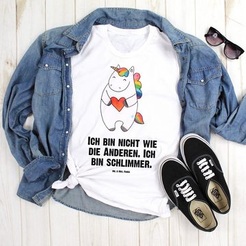 Mr. & Mrs. Panda T-Shirt Einhorn Herz - Weiß - Geschenk, Tshirt, T-Shirt mit Spruch, Junggesel (1-tlg)