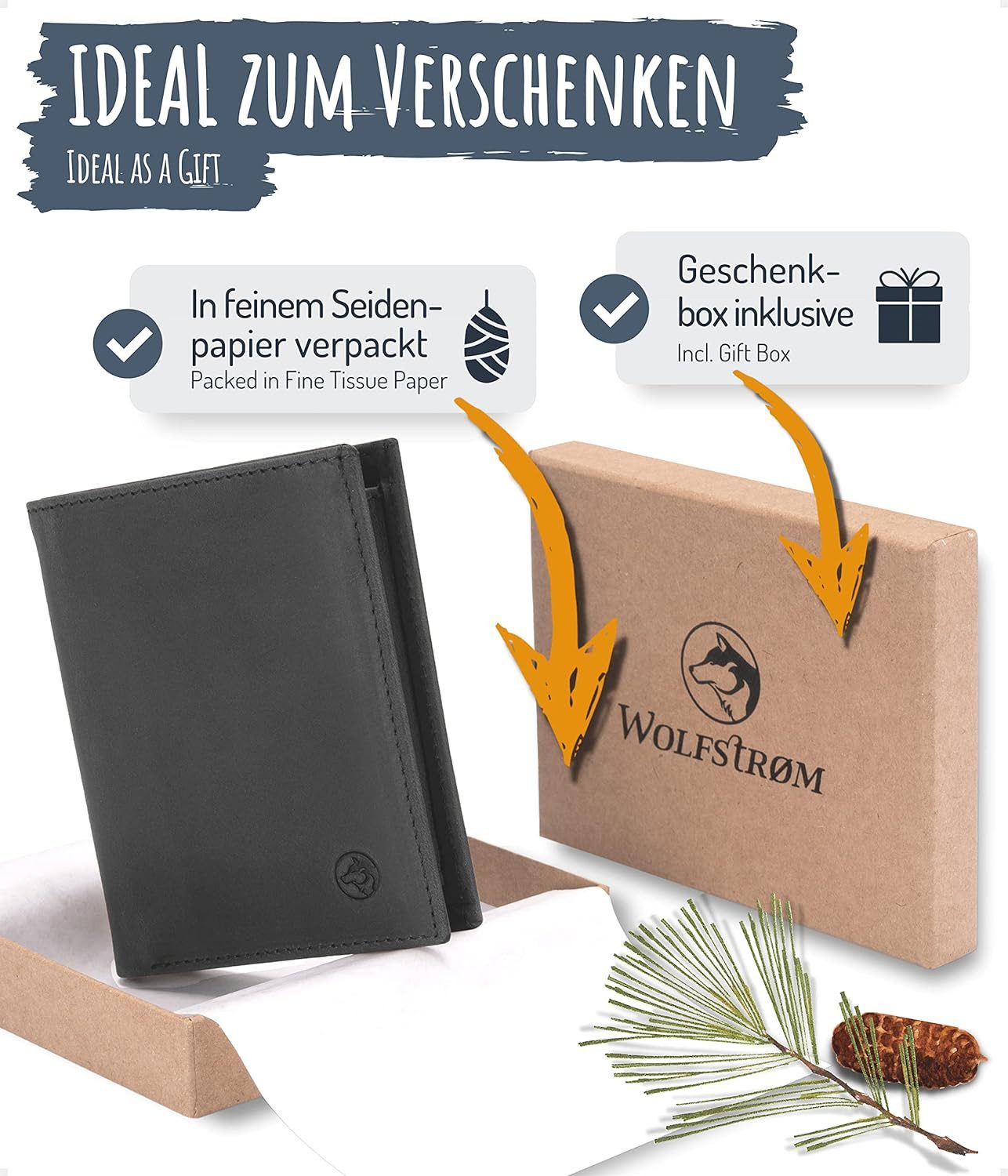 Wolfstrøm Geldbörse 'Svåla Classic' - Mini Portemonnaie Leder, Slim-Wallet mit NFC Schutz (Geschenkbox, Made in Europe), Vollnarbenleder, Made in Europe, Bis zu – Bild 5 von 5