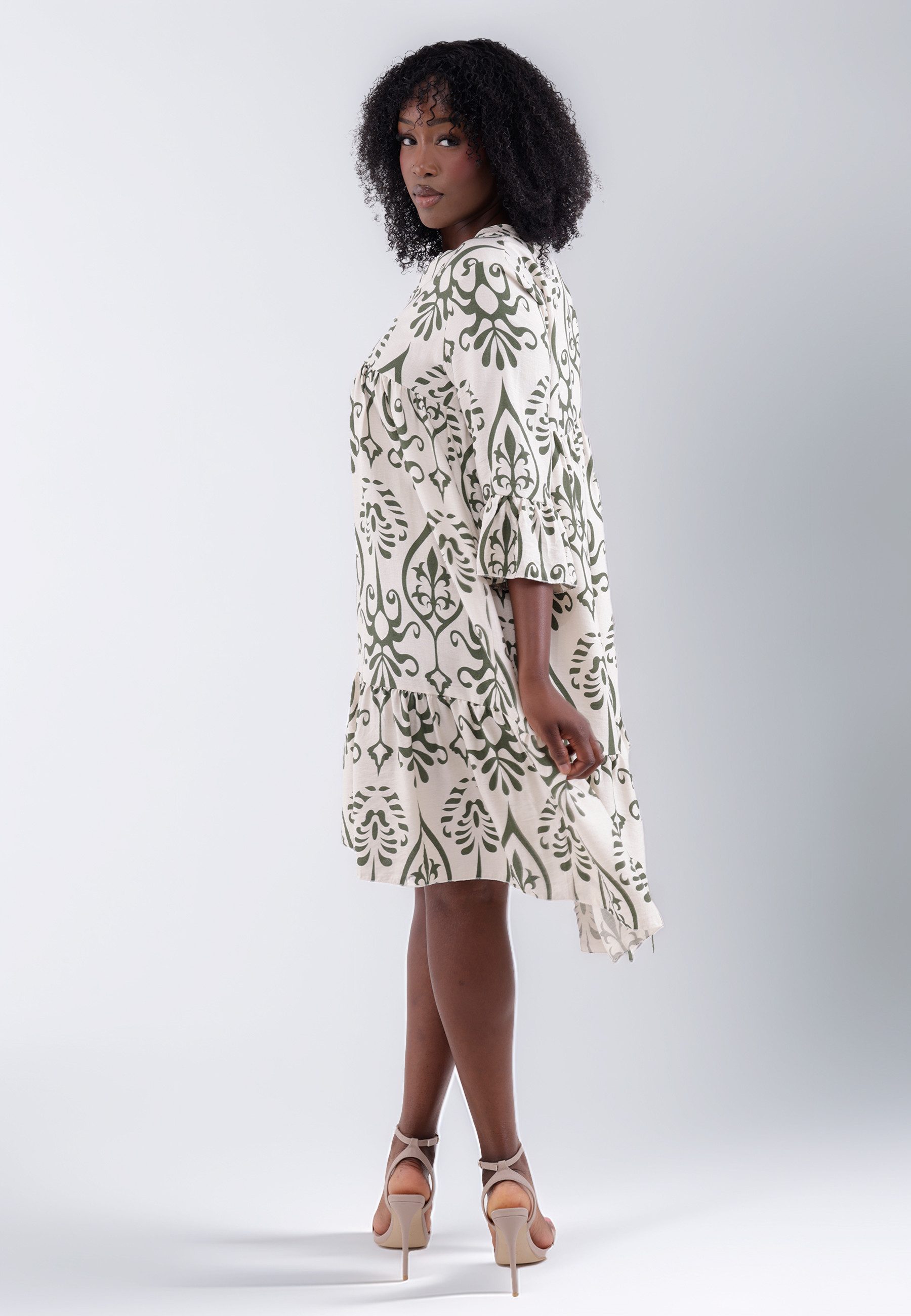 YC Fashion & Style Tunikakleid mit Ethno-Print und Volantärmeln – One Size Alloverdruck