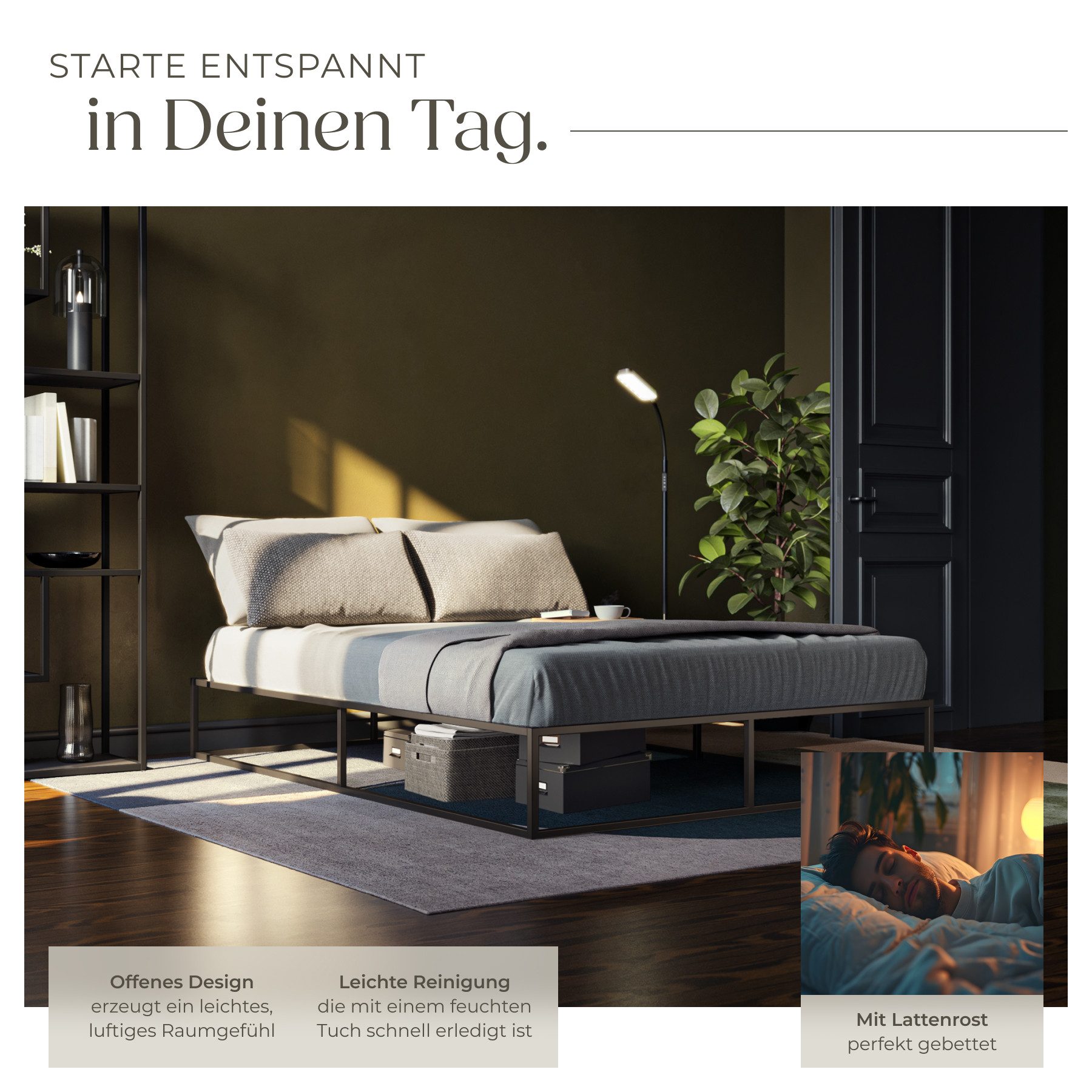tectake Bettgestell Bett, robustes Stahlgestell