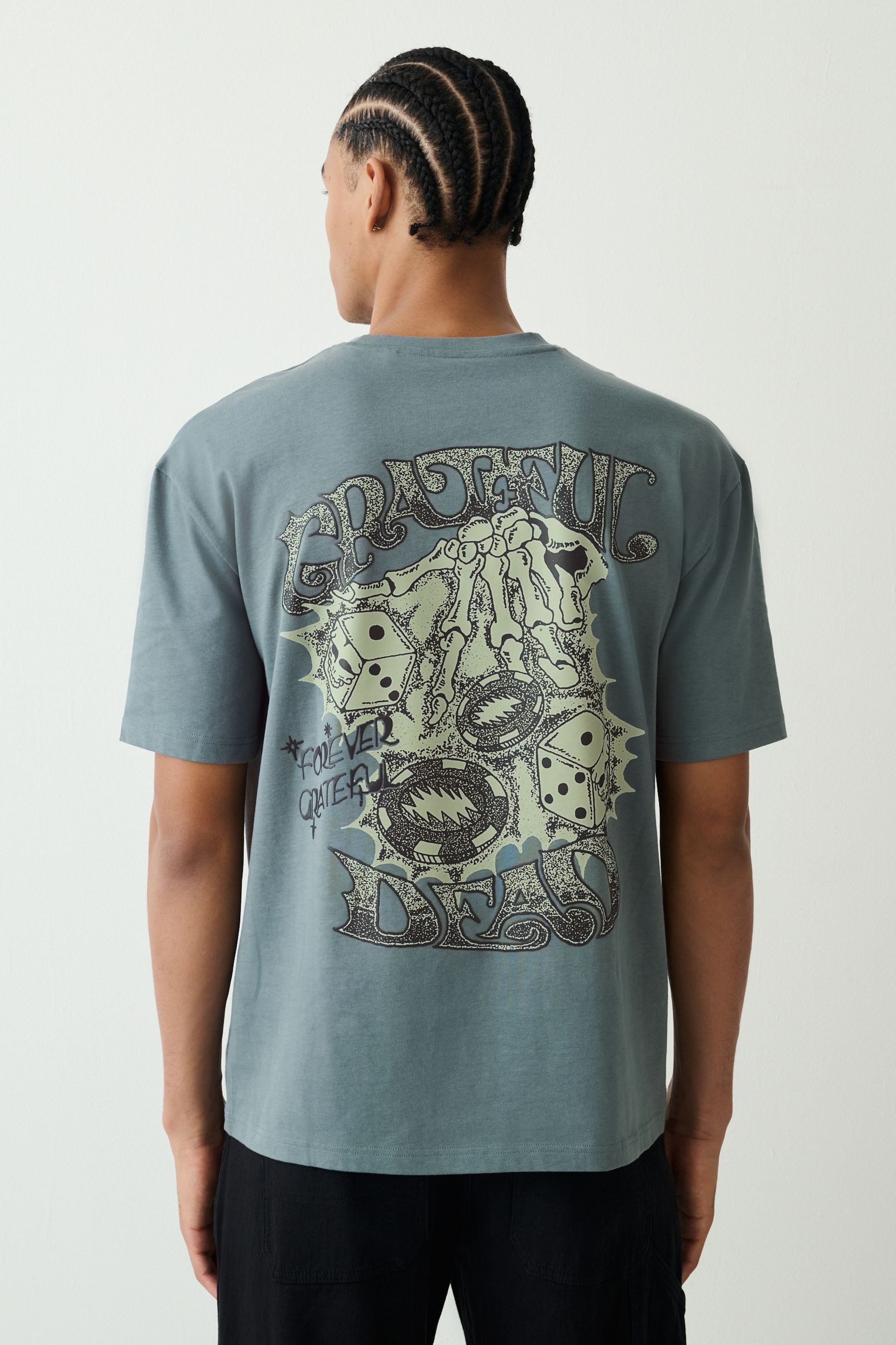 Next T-Shirt Langshirt 100 % Baumwolle Bandgrafik – Relaxed Fit (1-tlg)