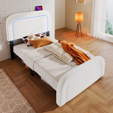Ulife Polsterbett mit USB Typ C Ladefunktion LED-Beleuchtung, Einzelbett, Jugendbett, Kinderbett, 90x200cm