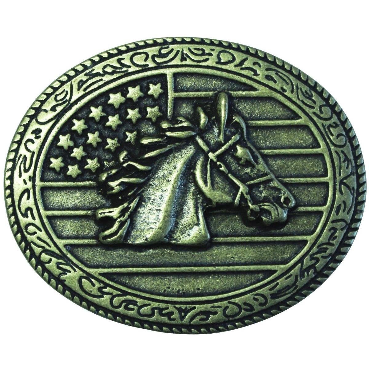 BELTINGER Gürtelschnalle Pferdekopf USA 4,0 cm - Buckle Wechselschließe Gürtelschließe 40mm - f Altmessing