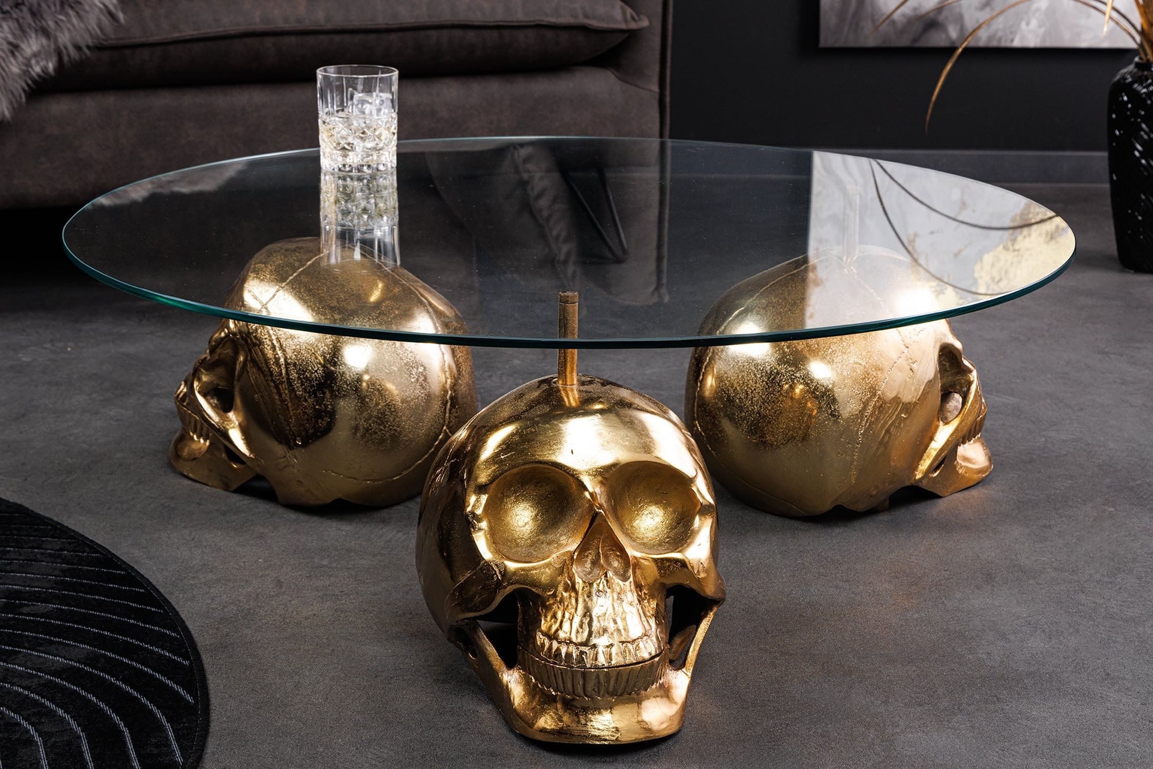 Licht-Erlebnisse Couchtisch AMALFI, aus Hartglas Metall in Gold 90 x 90 x 33 cm (LxBxH)