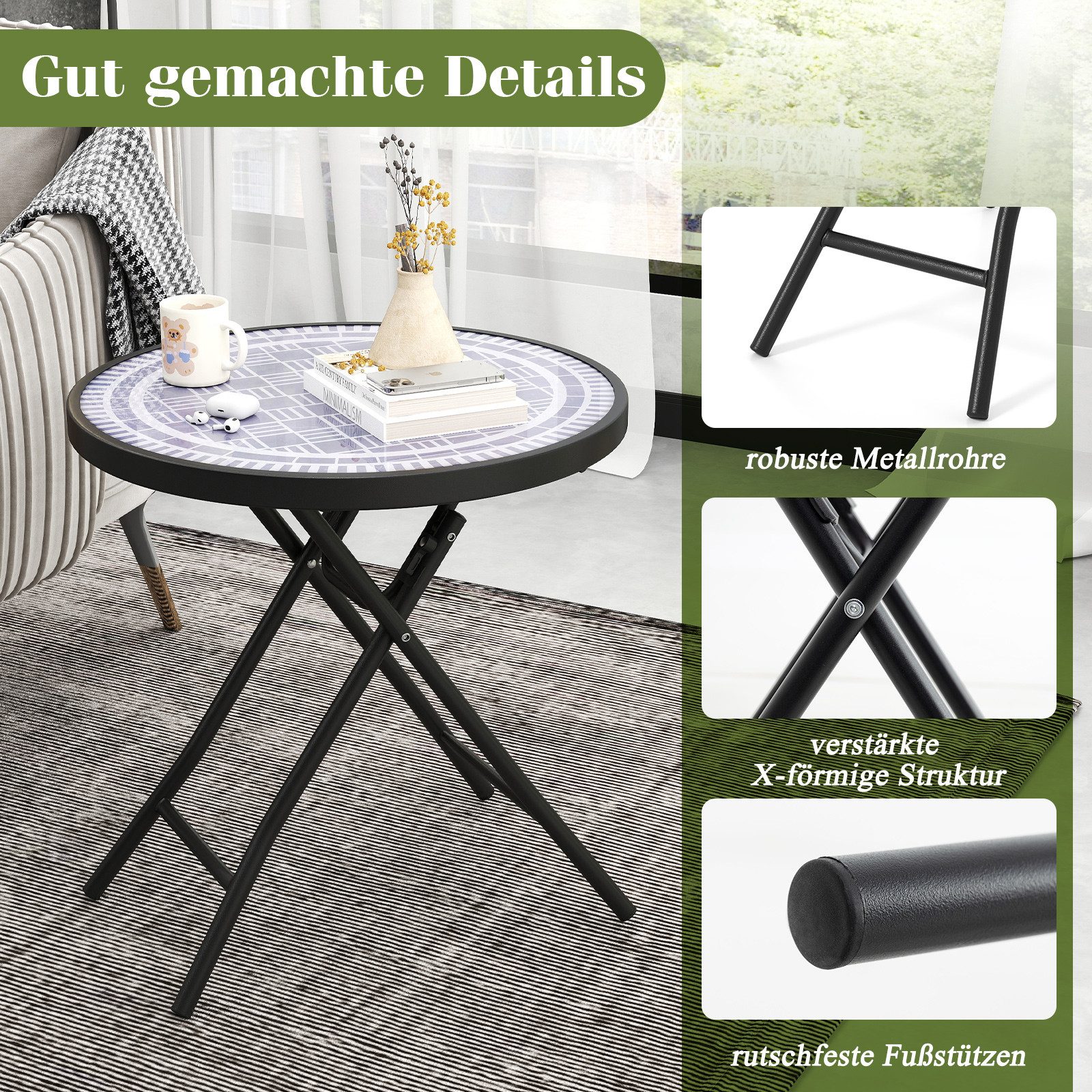COSTWAY Gartentisch, Klapptisch, Beistelltisch klappbar, rund günstig online kaufen