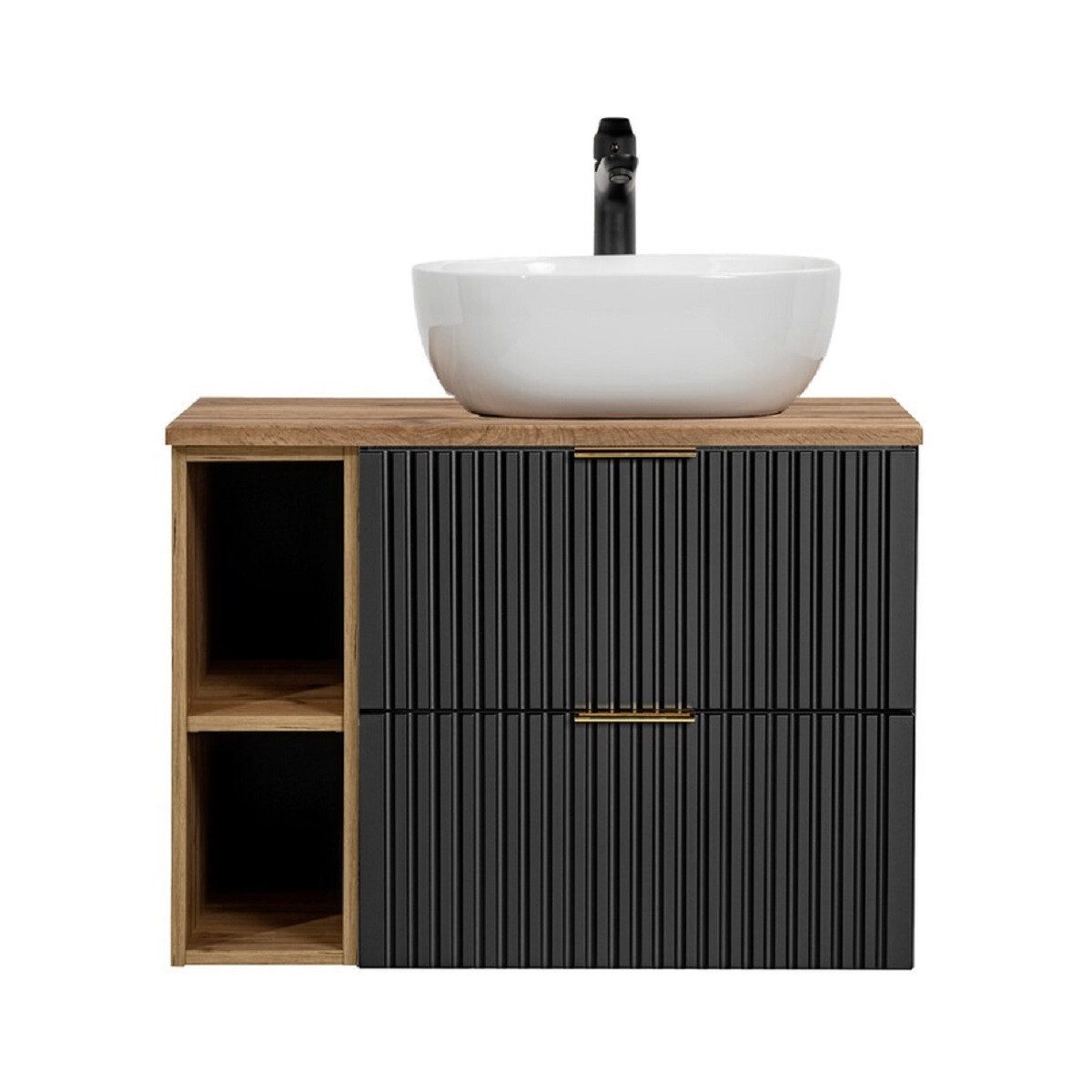 Badmöbel-Set - Adel Black A - mit Arbeitsplatte 80cm & Waschtischunterschränke 60cm