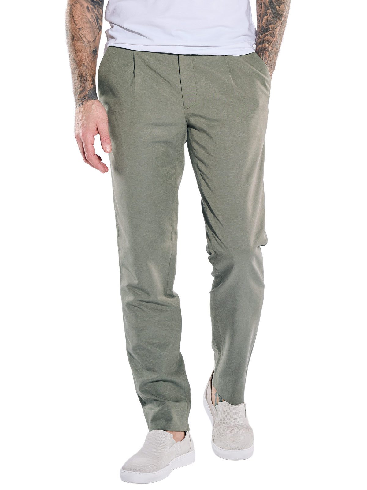 Anzughose Herren Anzug-Hose aus Leinenmischqualität, Khaki