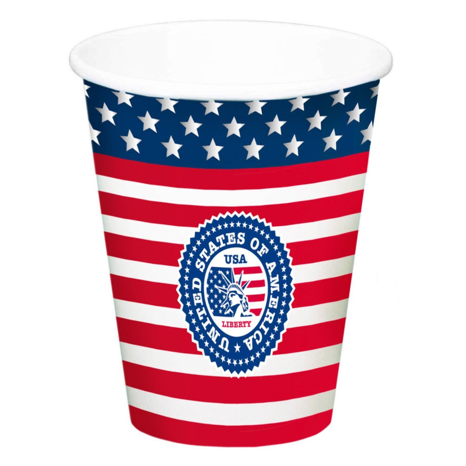 Metamorph Einweggläser 8 USA Super Bowl Party Pappbecher, Papier, Stars & Stripes Partyzubehör für Super Bowl und Mottoparty