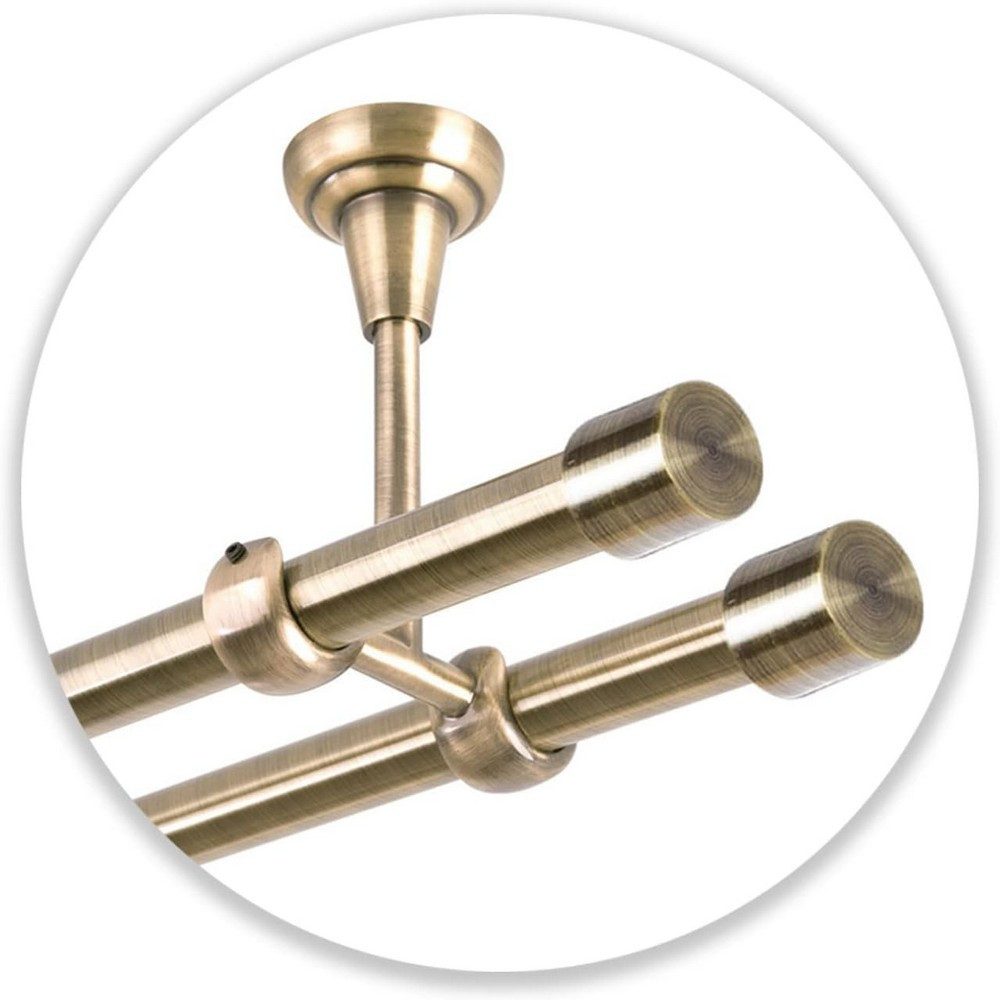 MDEKOR Gardinenstange Vorhangstange 19mm, 2-läufig, kürzbar, 2-läufig Deckemontage, 120 cm Antik Gold – Bild 4 von 5