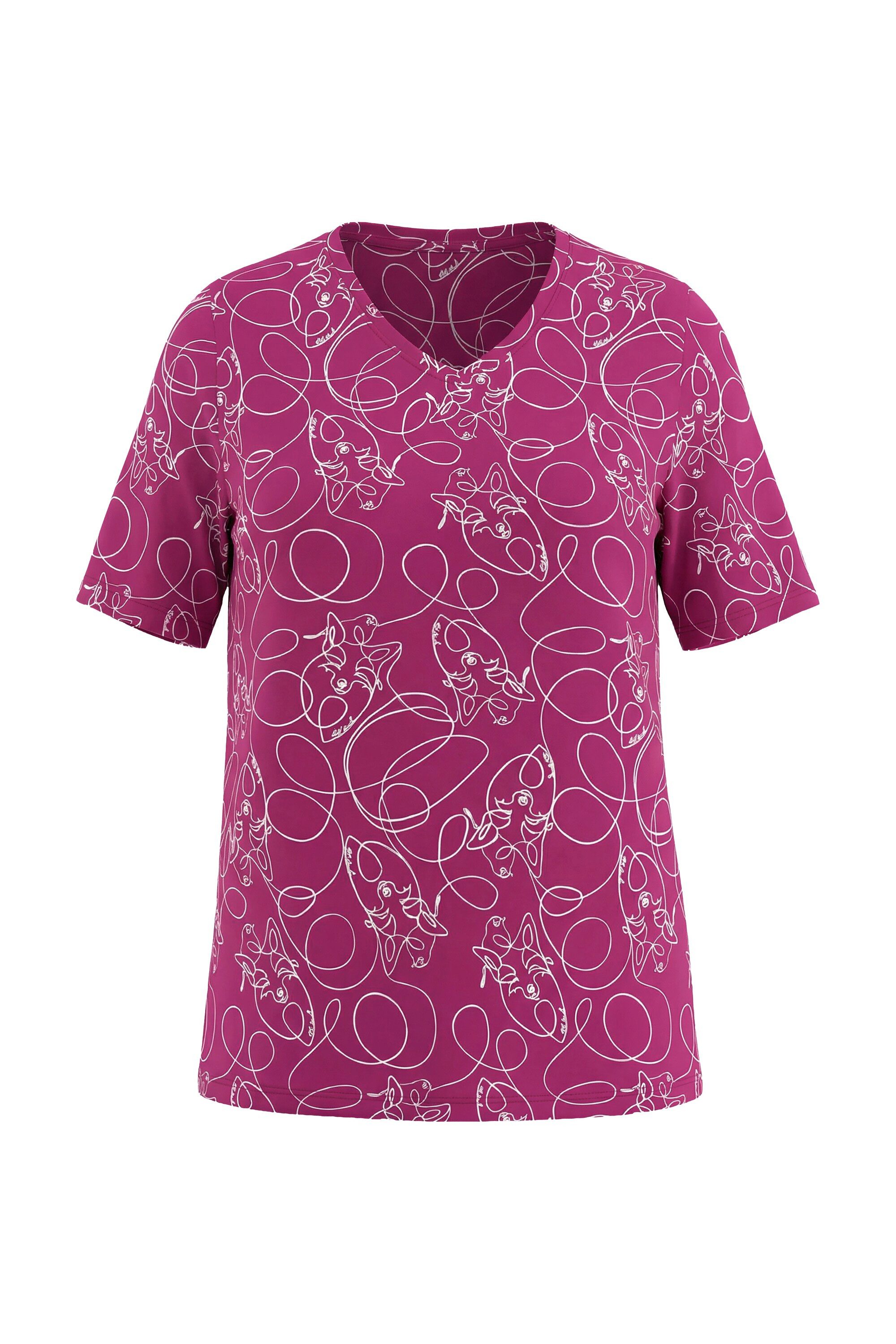 Ulla Popken T-Shirt T-Shirt Tiere Classic V-Ausschnitt Halbarm günstig online kaufen
