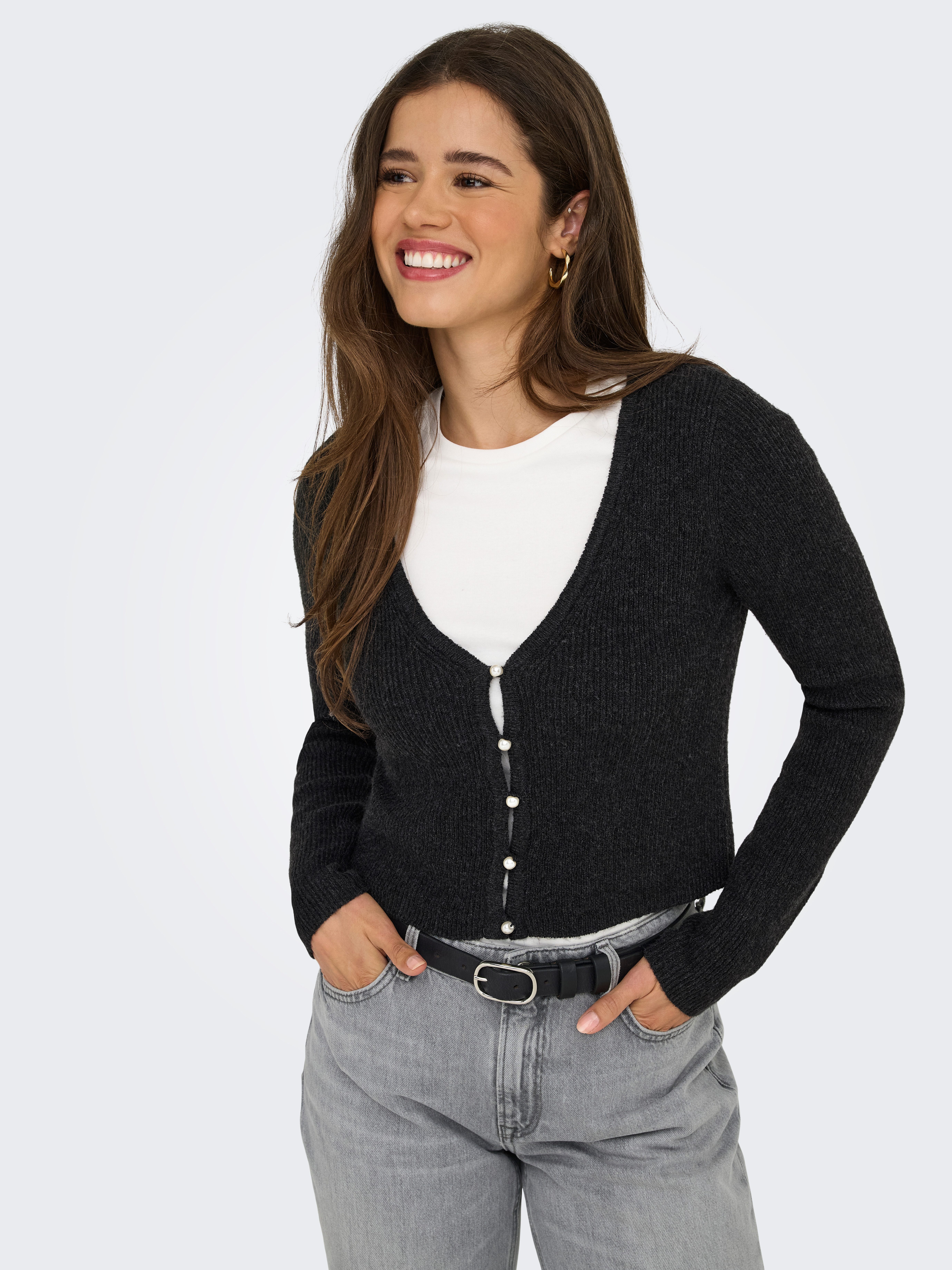 ONLY Strickpullover ONLRICA LIFE LS VNECK PEARLCARD KNT günstig online kaufen