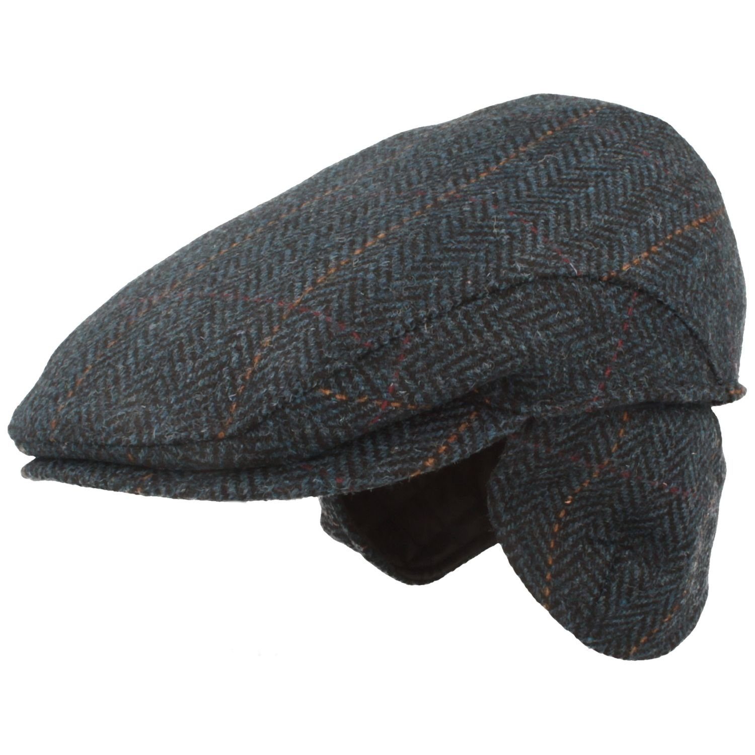 Schiebermütze 34 Fischgrät-Karo-Mix marine Breiter Flatcap/Ohrenklappen