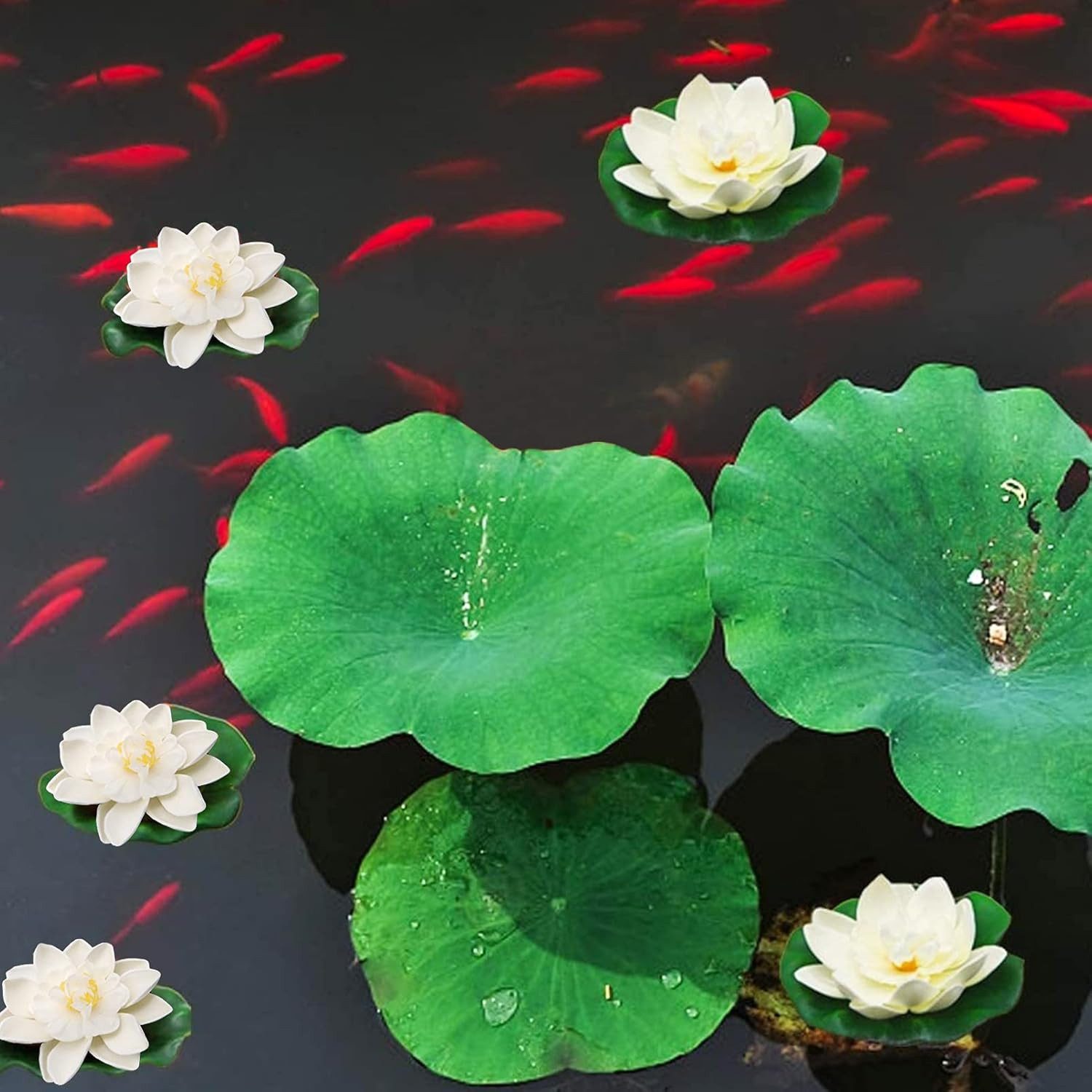 Kunstblumenstrauß 5 künstliche schwimmende Seerosen – Deko für Teich & Pool, FOUORTUNATE-BEE, 5er Set künstliche Seerosen, schwimmende Teichdeko – Bild 3 von 5